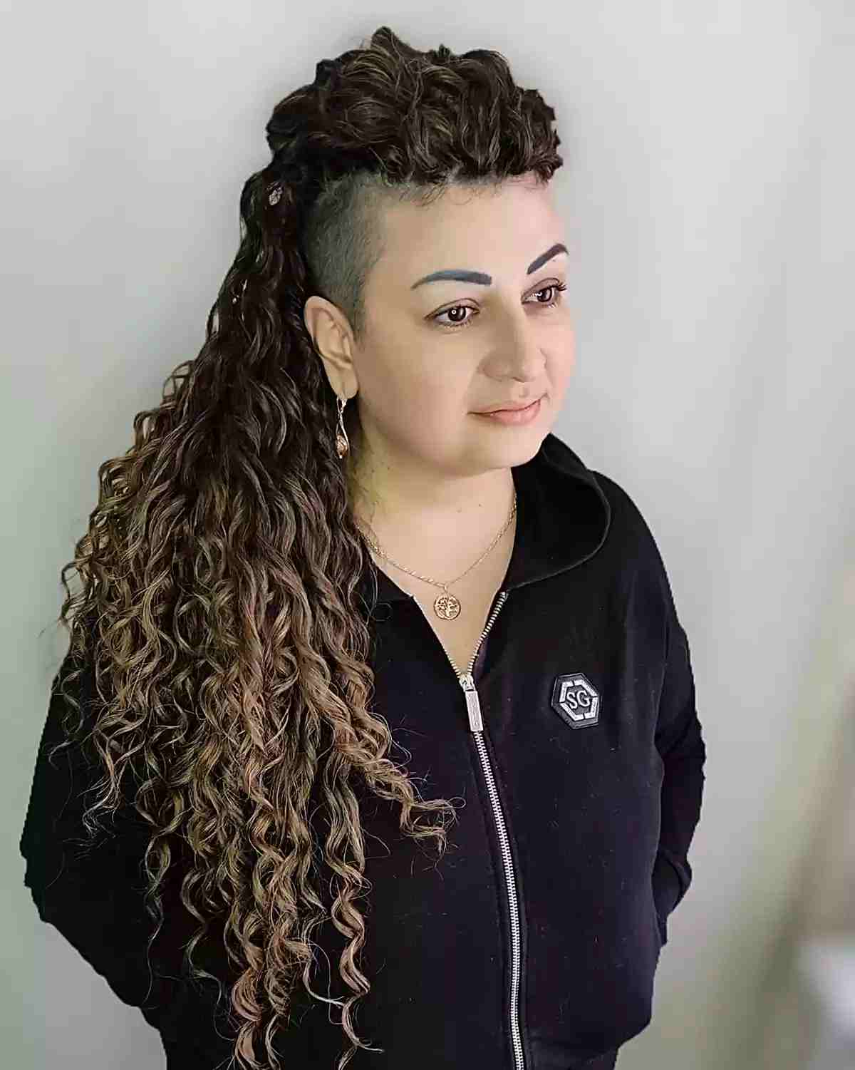 Very Long Viking Curls with Shaved Sides for Round Faces