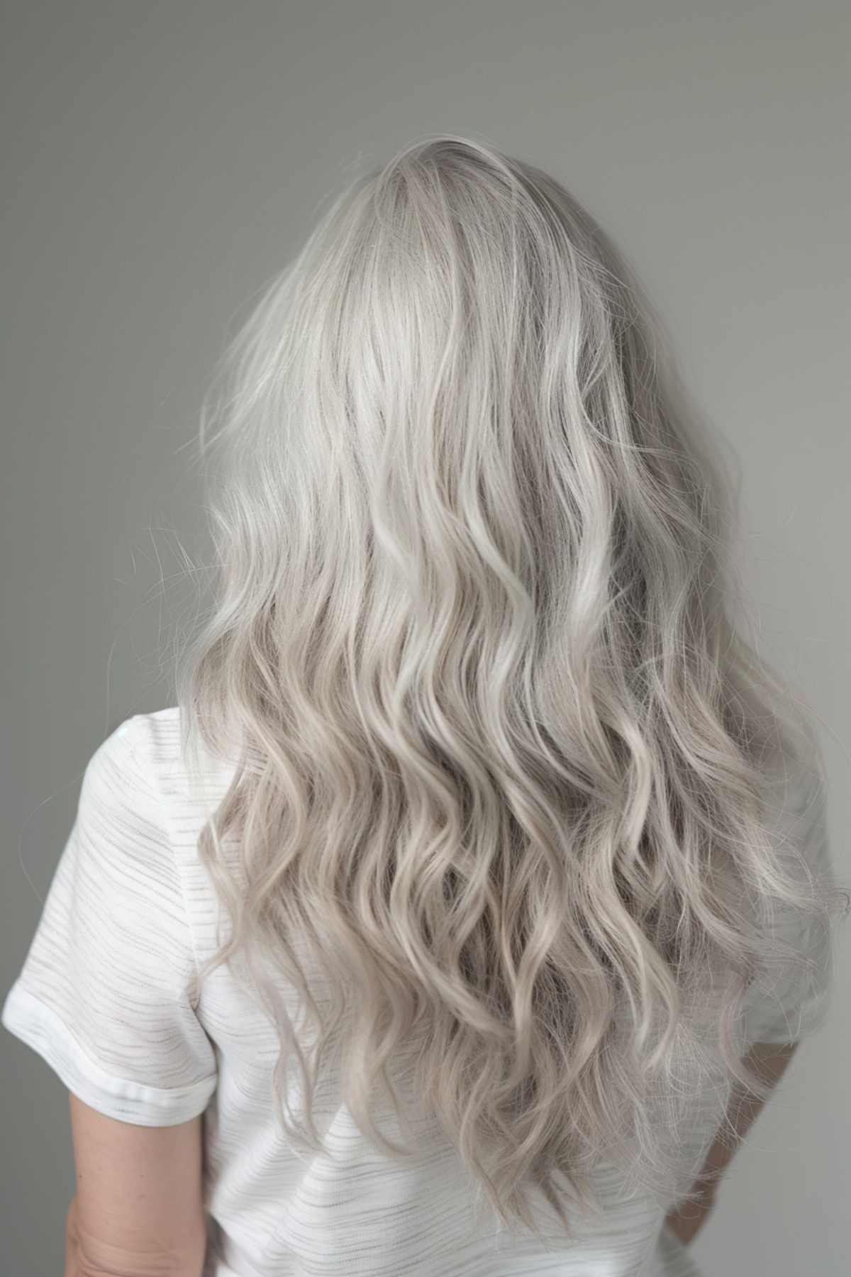 Long wavy grey white hair color