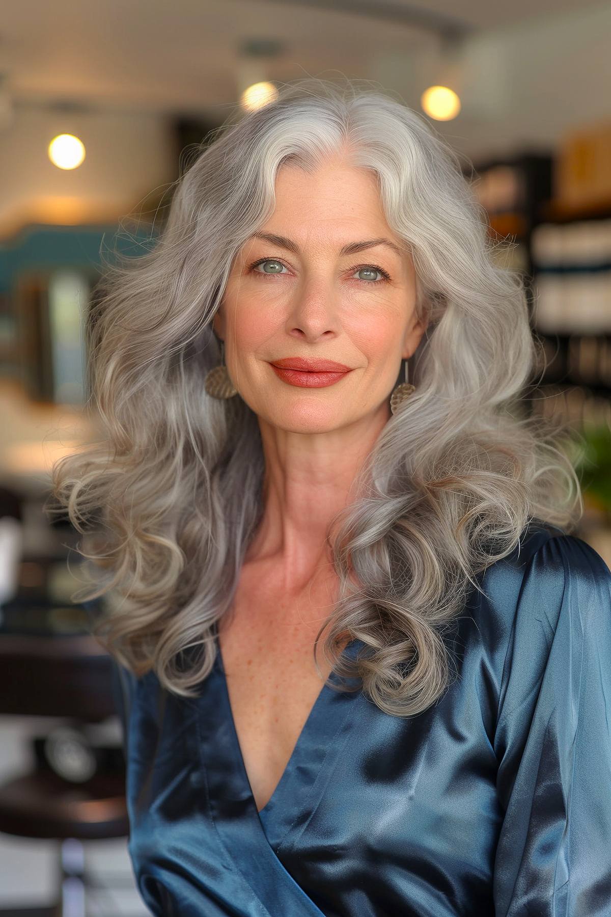 Wavy long hairstyle for women over 50