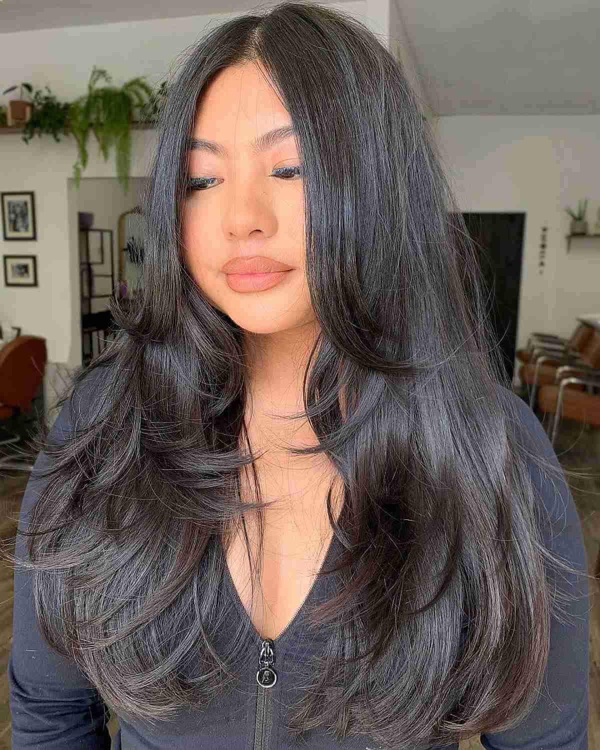 Long Wispy Layers and a Face Frame for Straight Hair and Round Faces