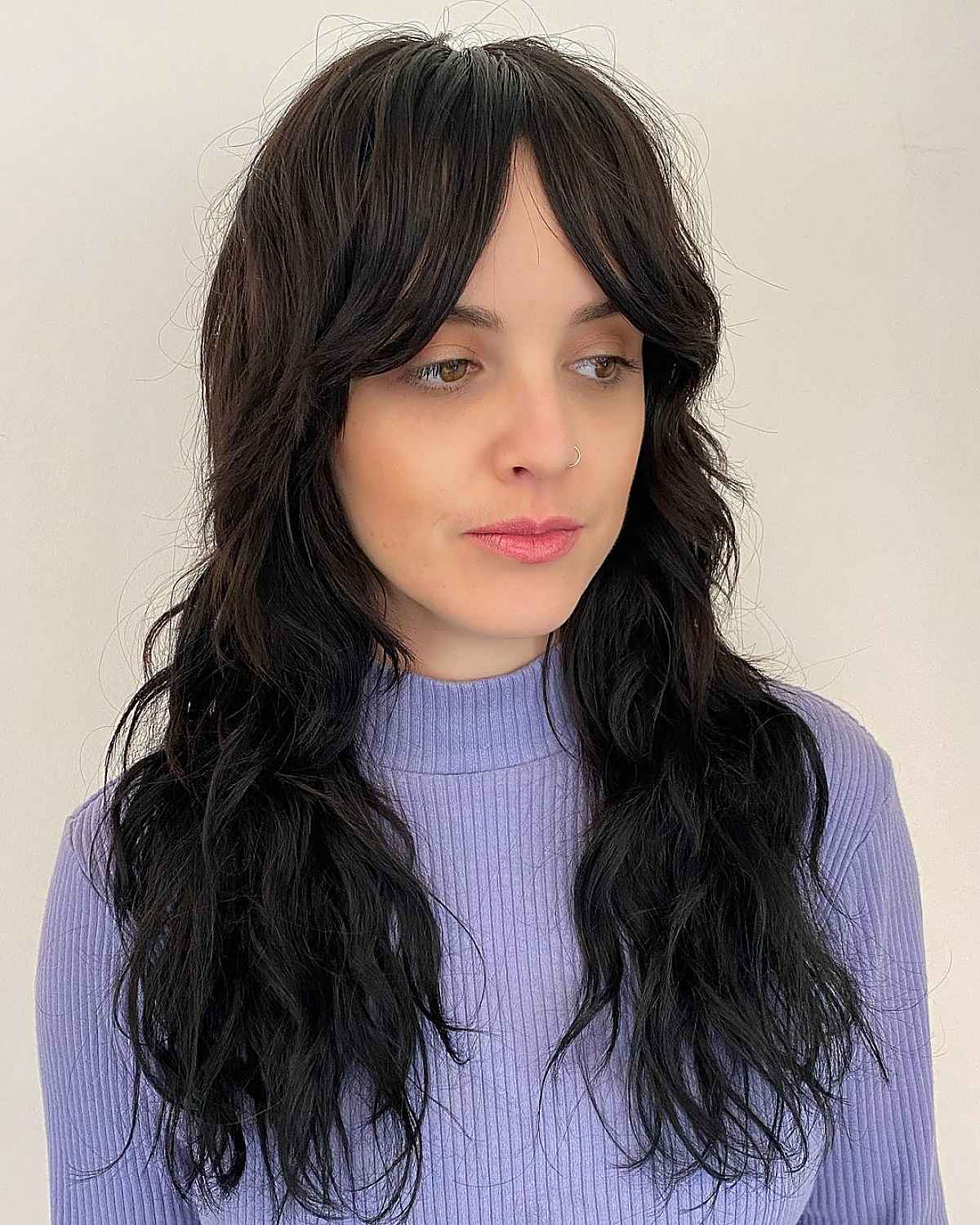 Long wolf cut with curtain bangs