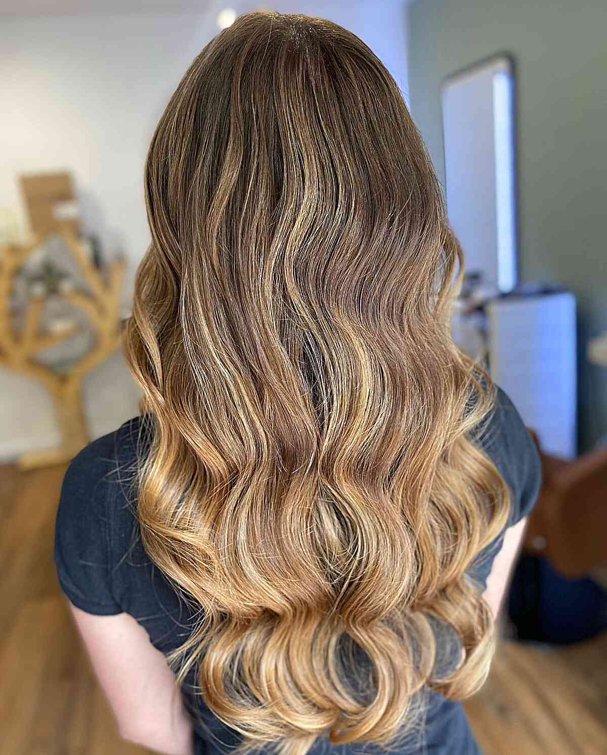 Longer Brown Balayage Wavy Hair with Lighter Ends