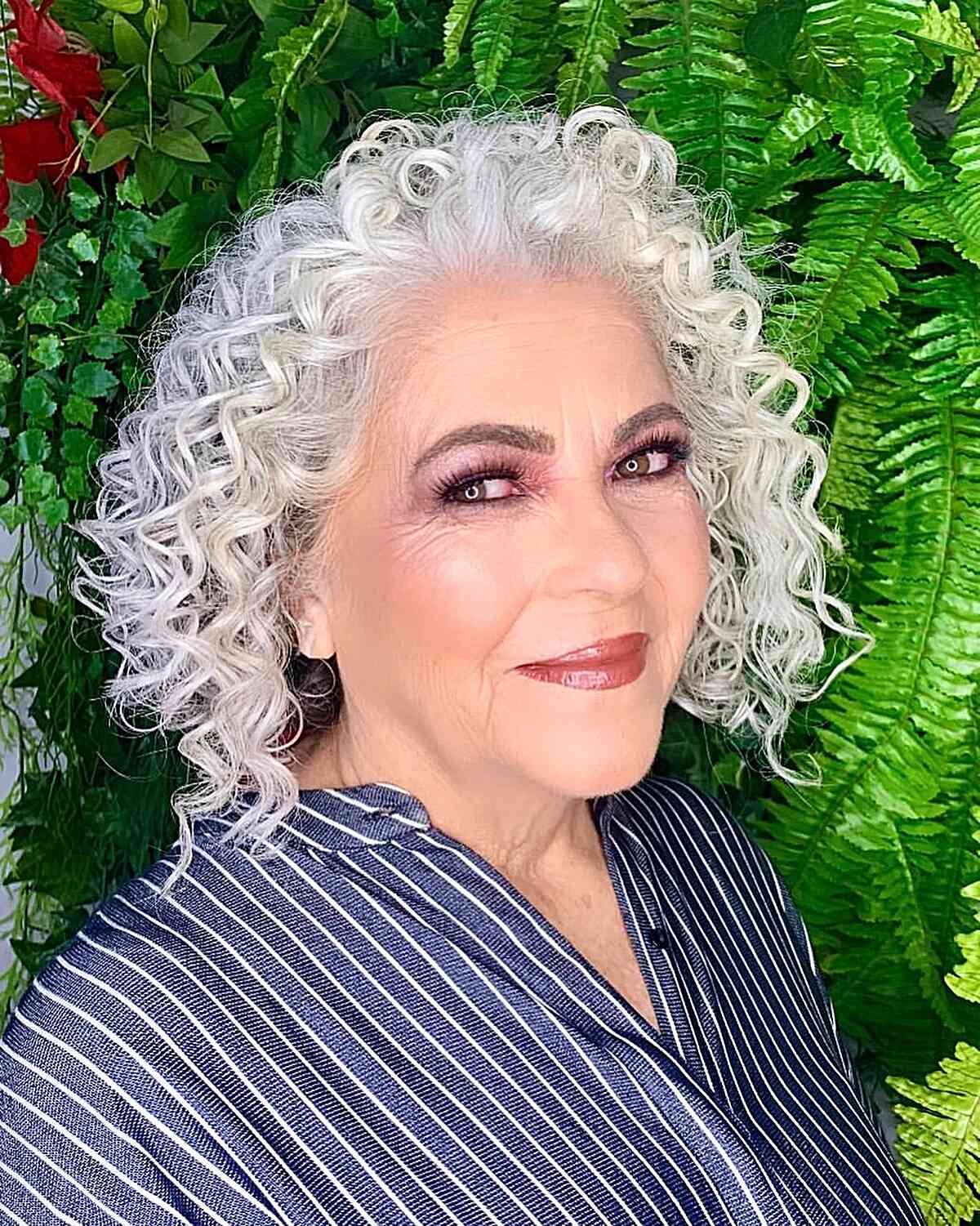 Loose Silver Curls for Old Ladies with a heart face shape