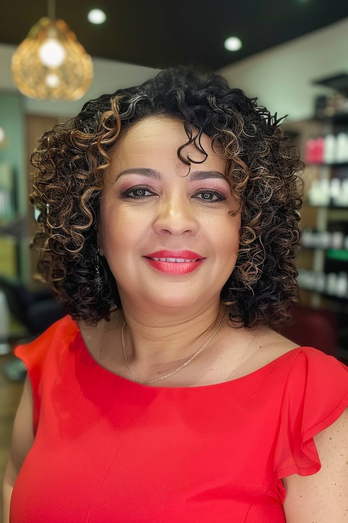 Curly bob haircut for older women with round faces and natural volume