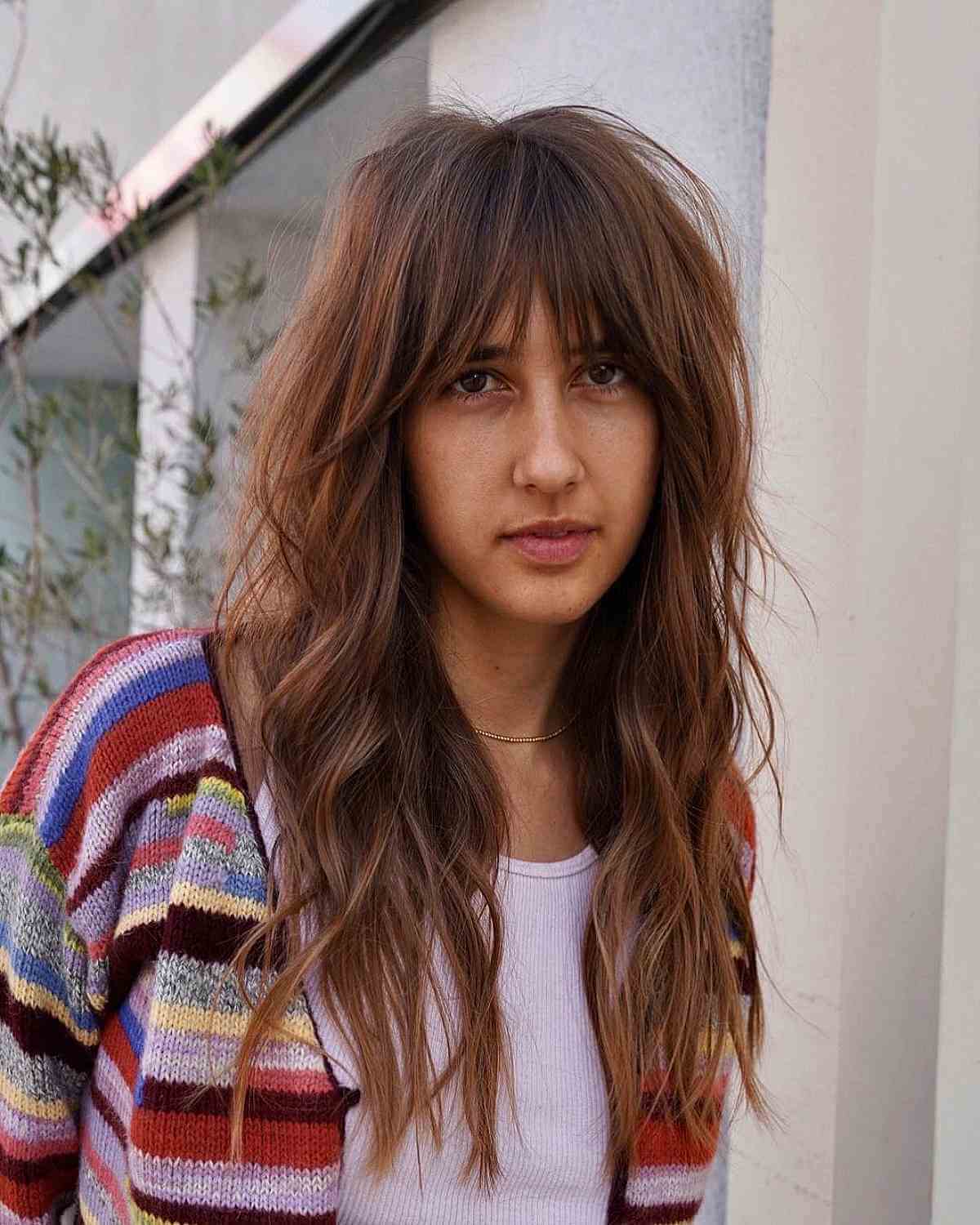 Lovely Long Choppy Hairstyle with Bangs