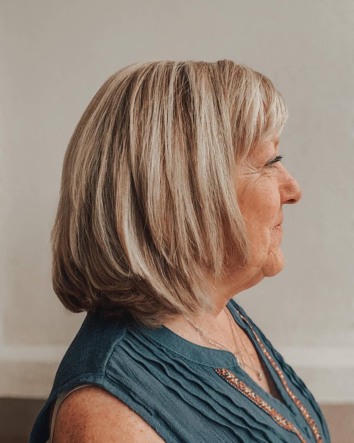 Lovely Shoulder-Length Bob Hairstyle for Women Over 70 Years Old