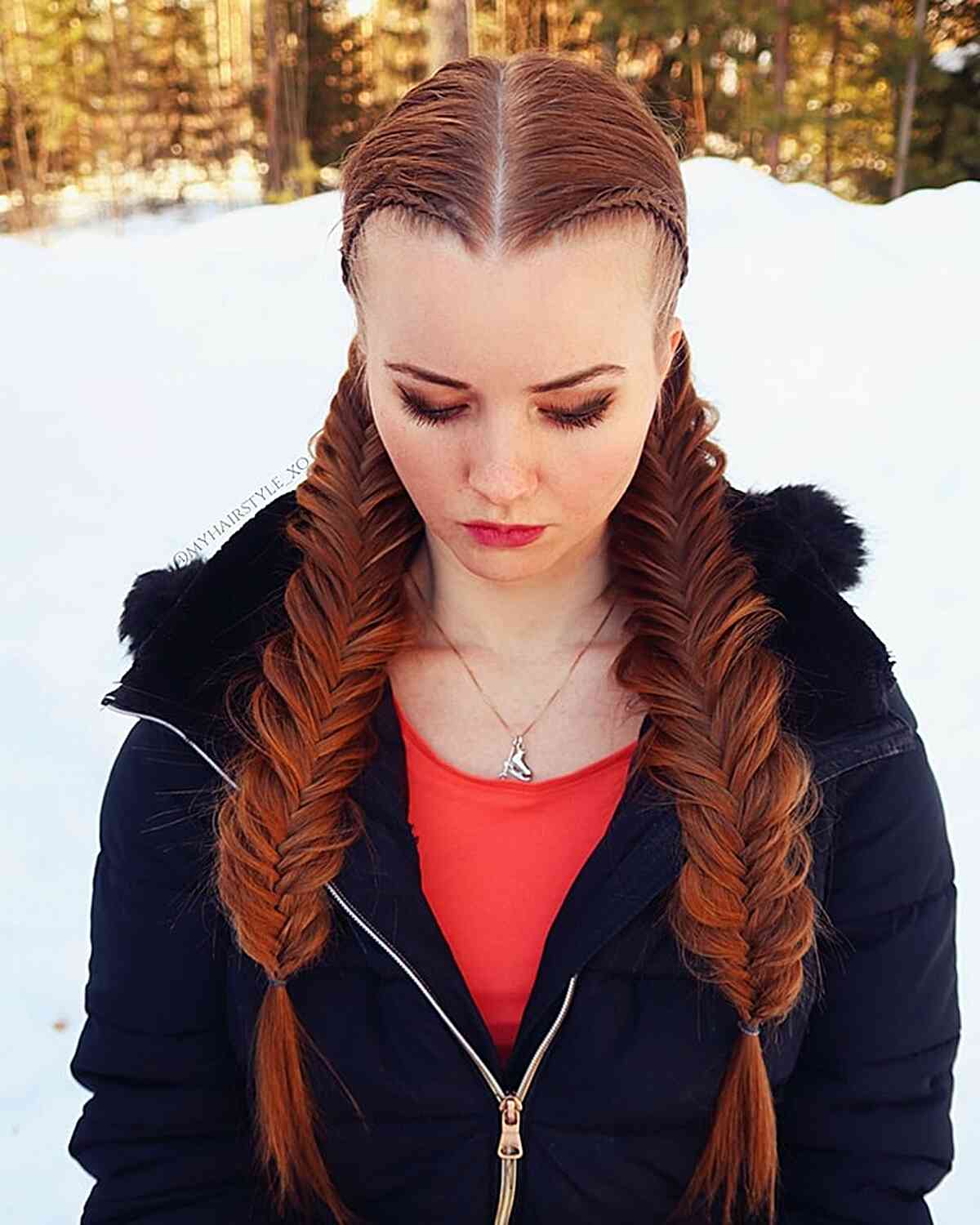Very Long Braided Low Fishtail Pigtails