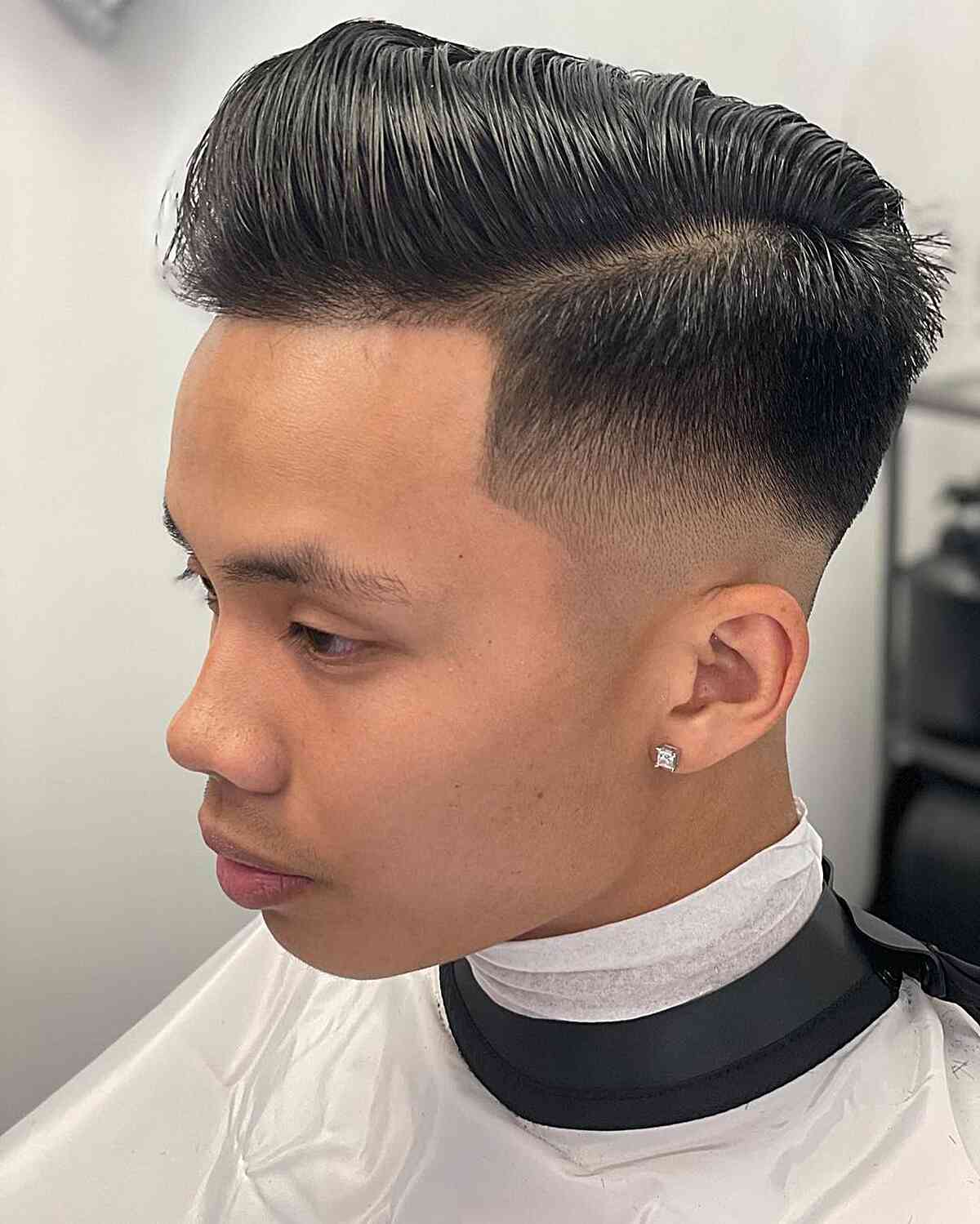 Low Drop Fade Combover with Line Up