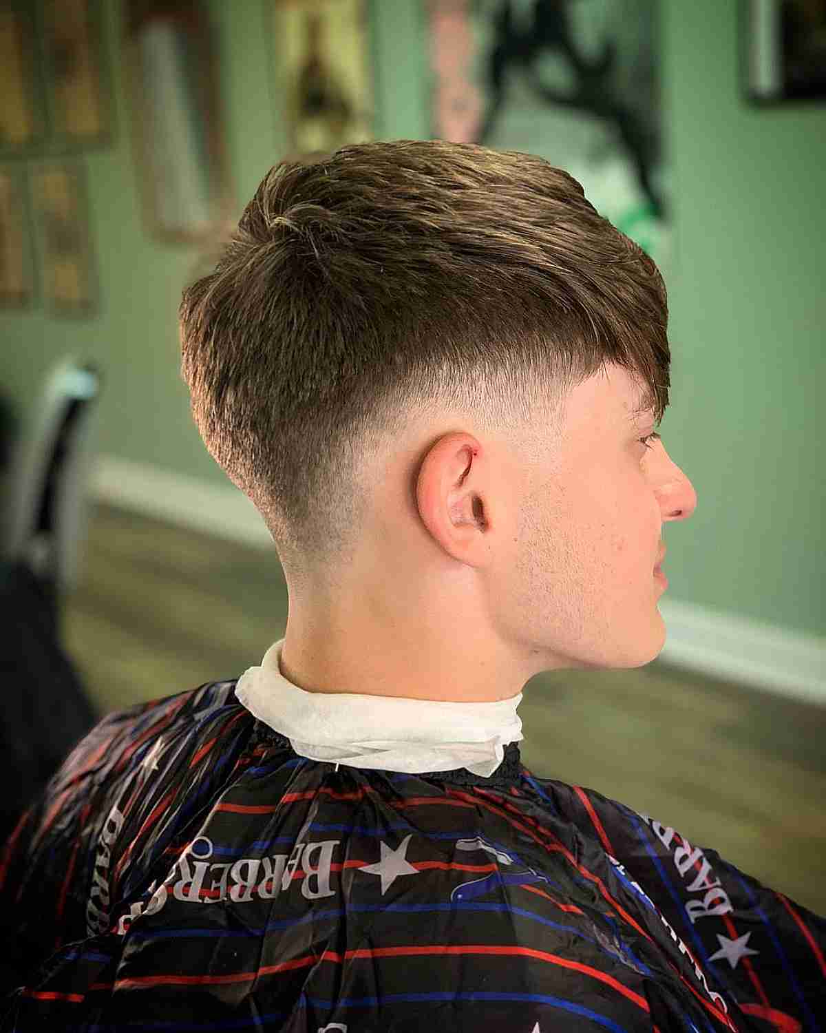 Low Drop Fade Haircut with Bangs for Men