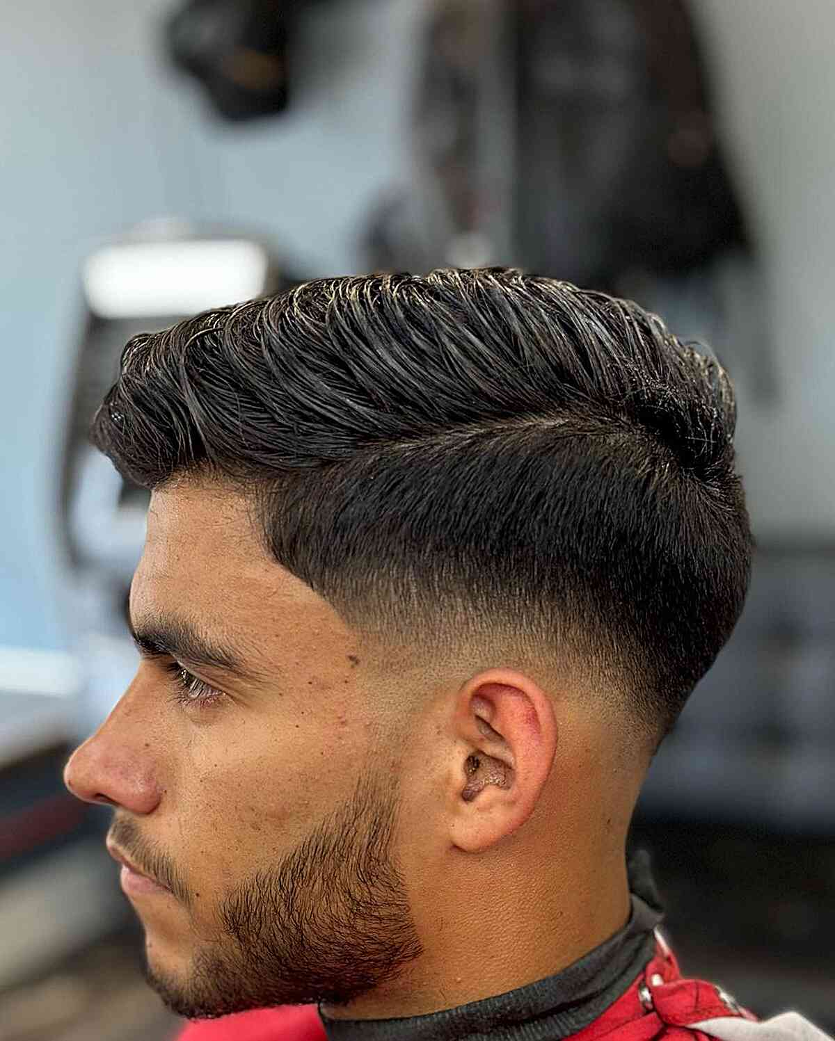 Low Fade and Comb Over with Beard for Guys