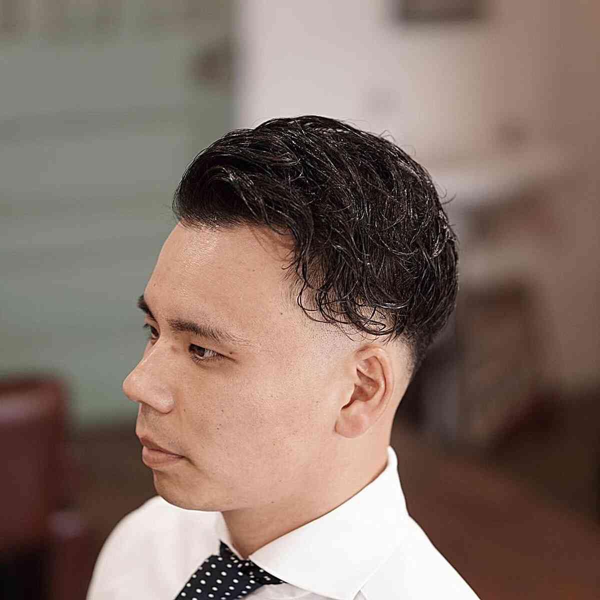 Low Fade Comb Over for Men with Curly Hair