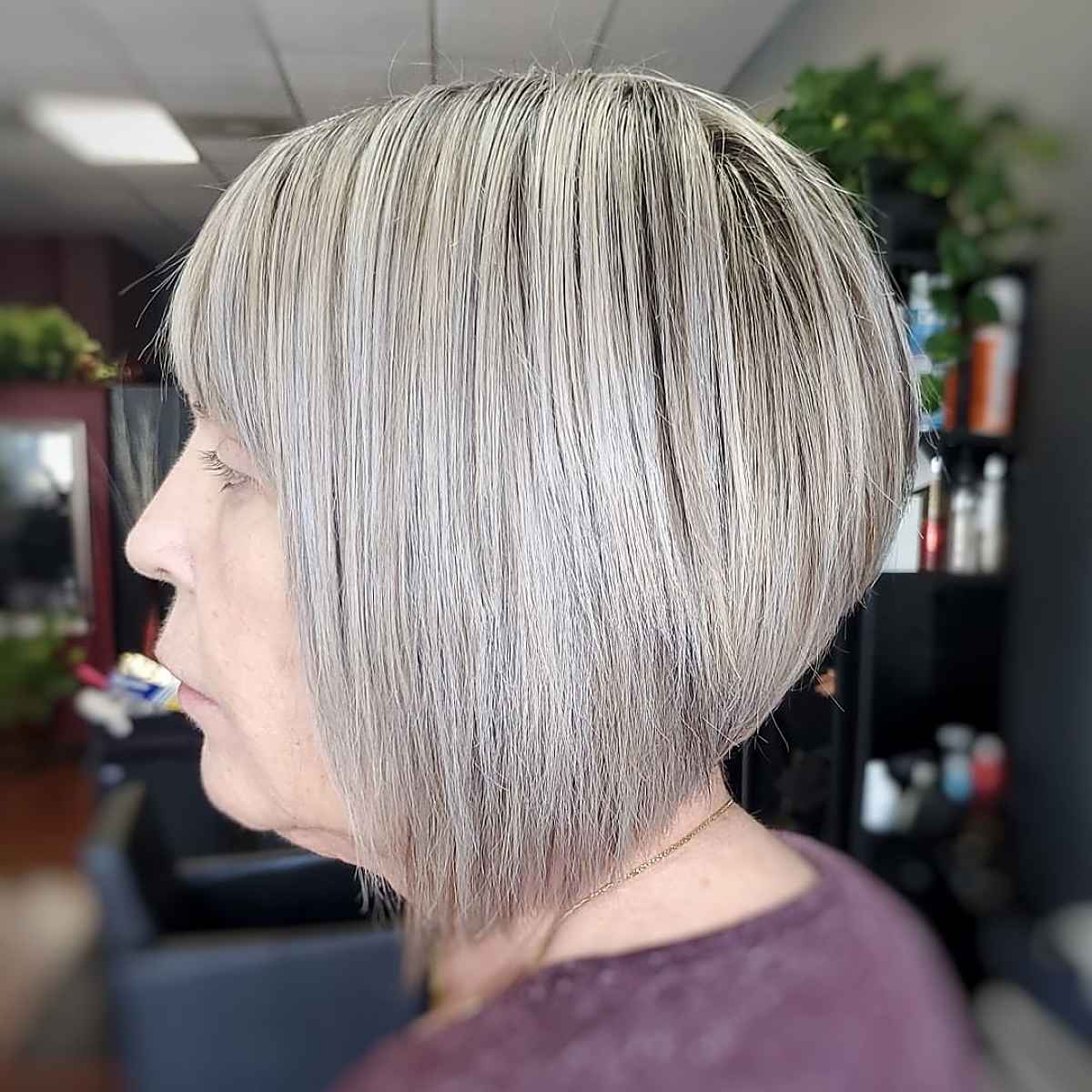 Low-Maintenance Angled Bob for 60-year-old ladies