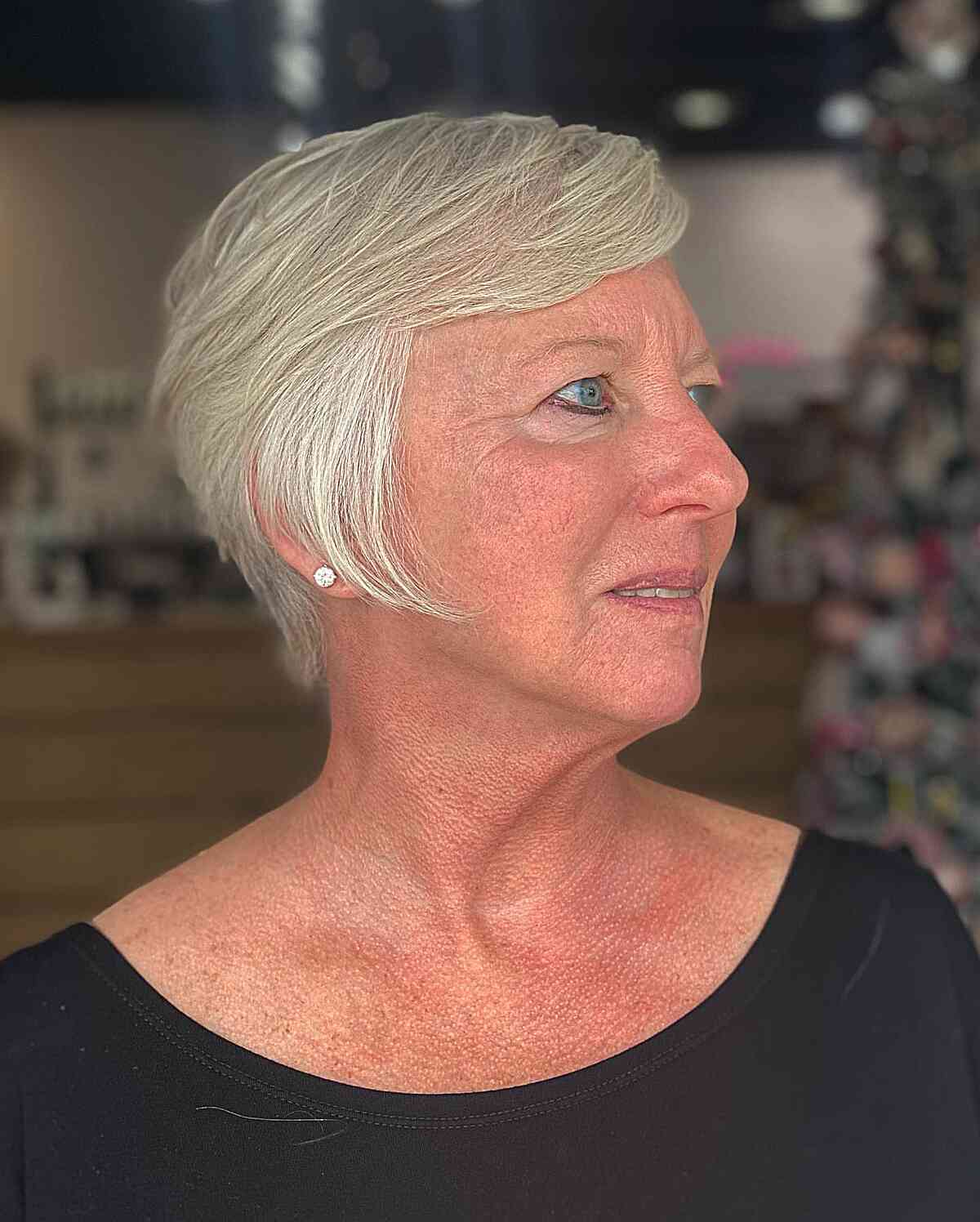Low-Maintenance Blonde Layered Long Pixie for Seniors Aged 60