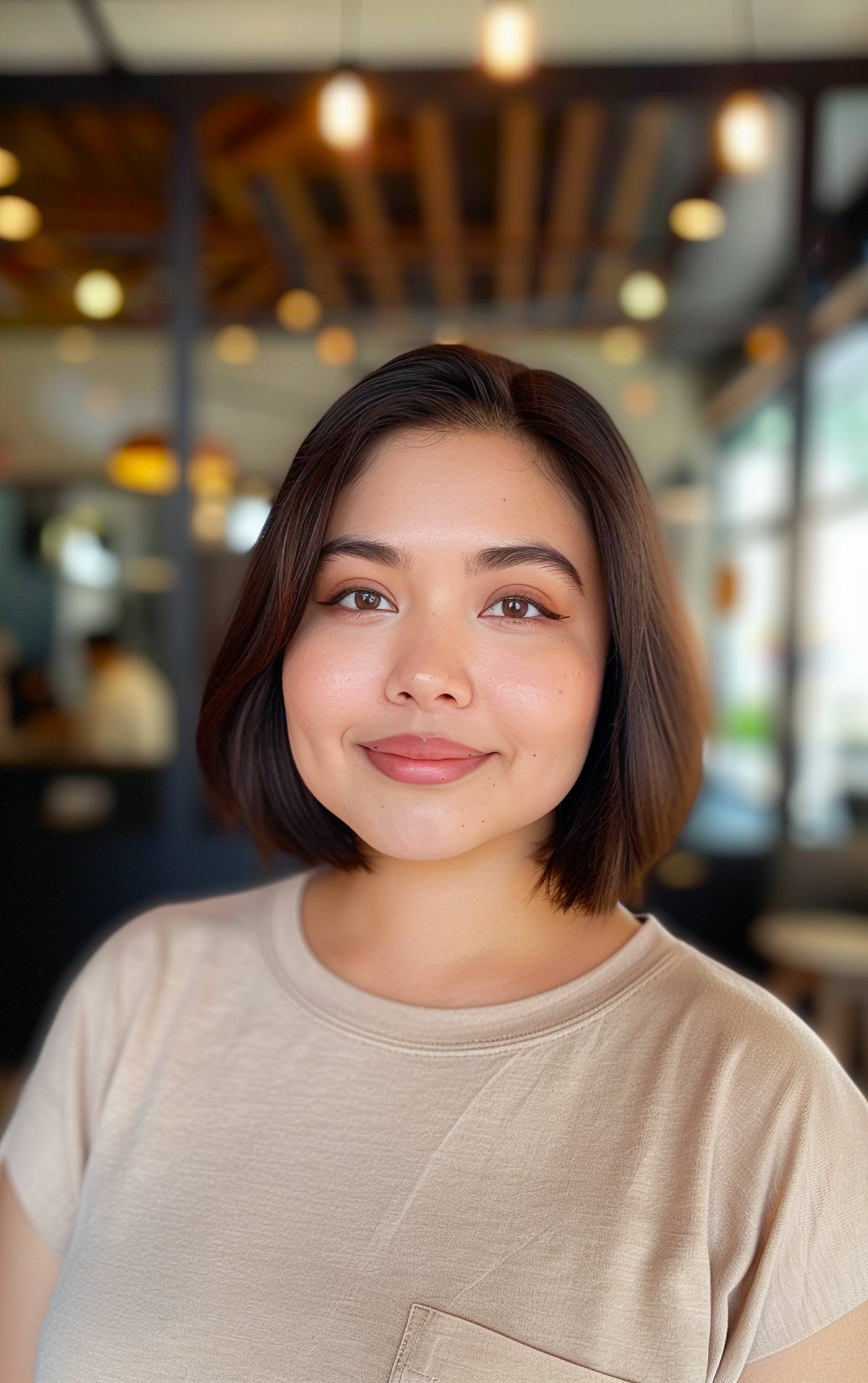 Low-maintenance chin-length bob for chubby faces