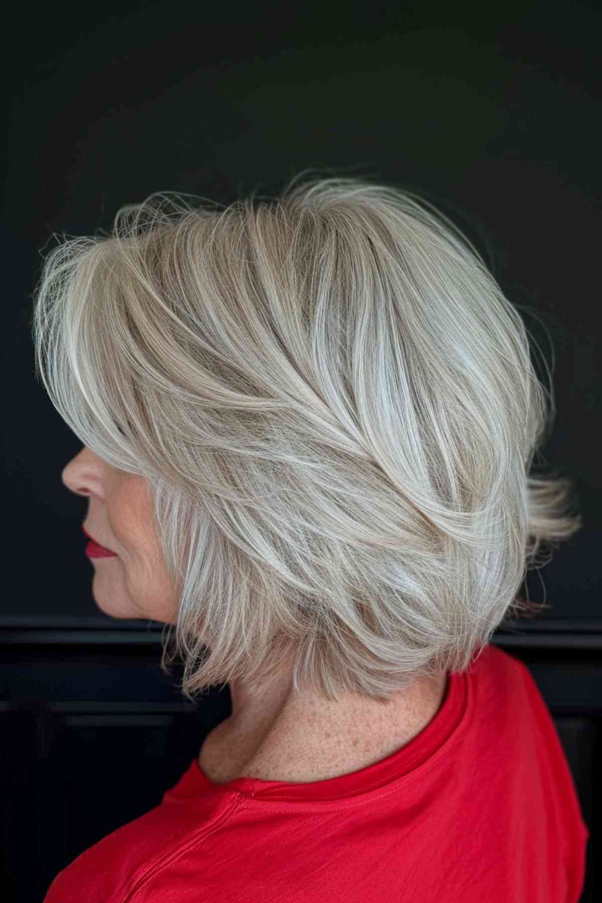 Low-Maintenance Bob with Soft Swoopy Layers for Older Women
