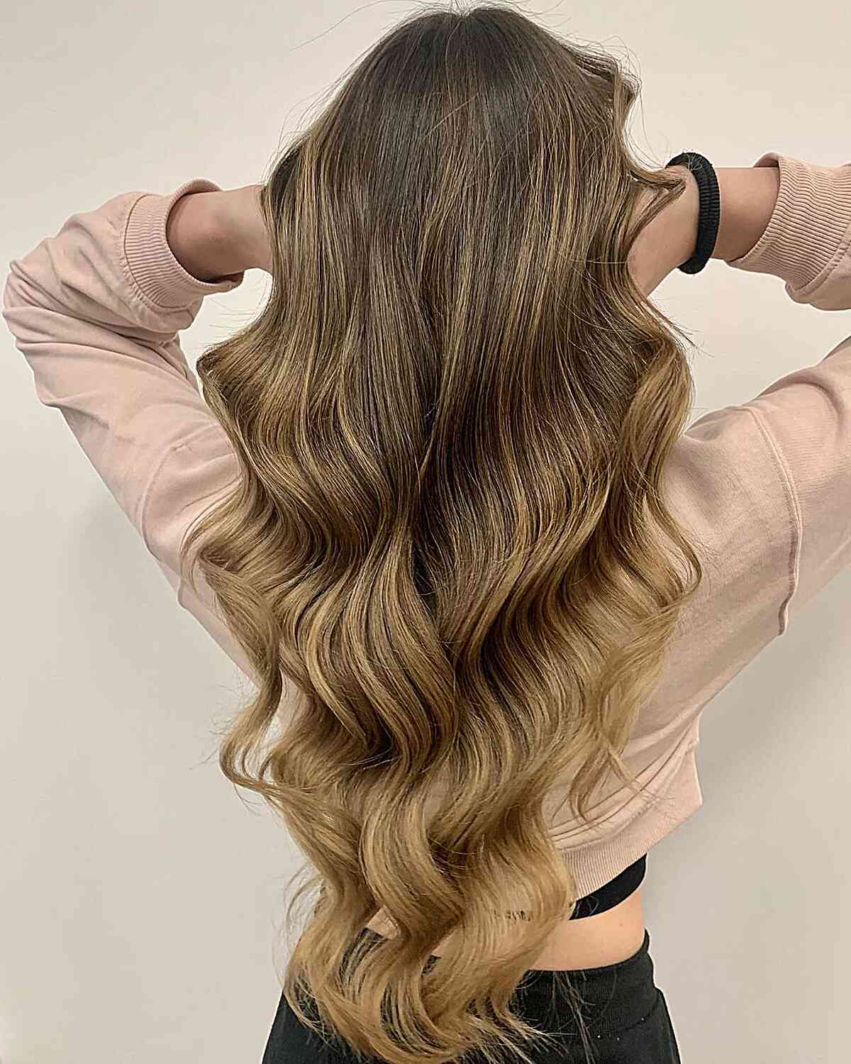 Low-Maintenance Bronde Balayage Ombre for Very Long V-Cut Hair