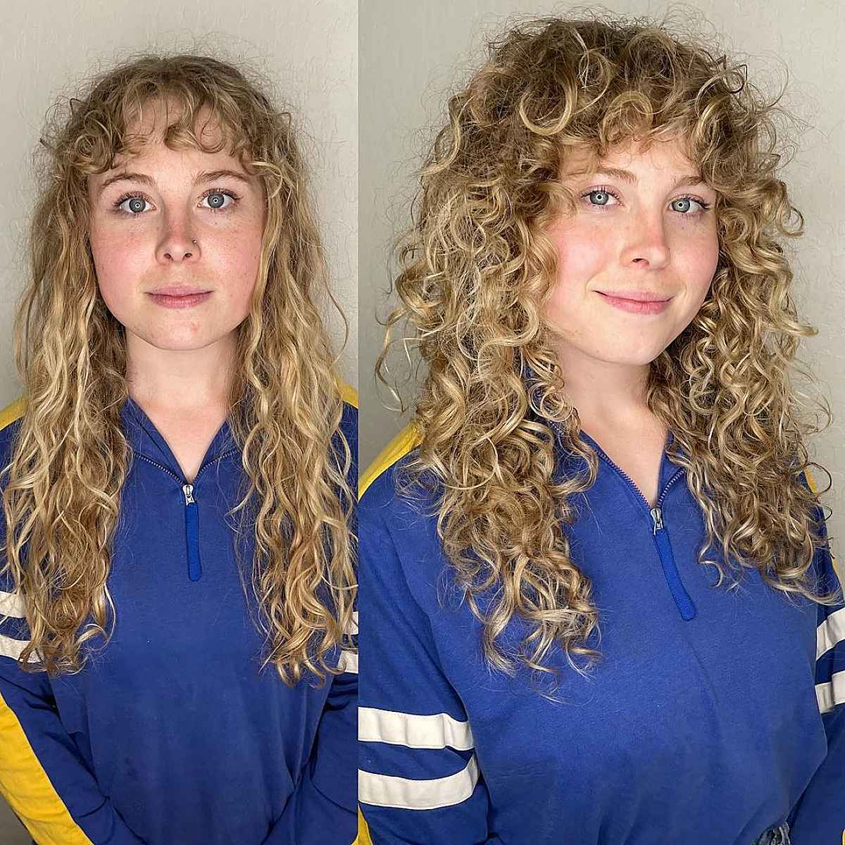 low-maintenance Curly Shag with Curly Bangs