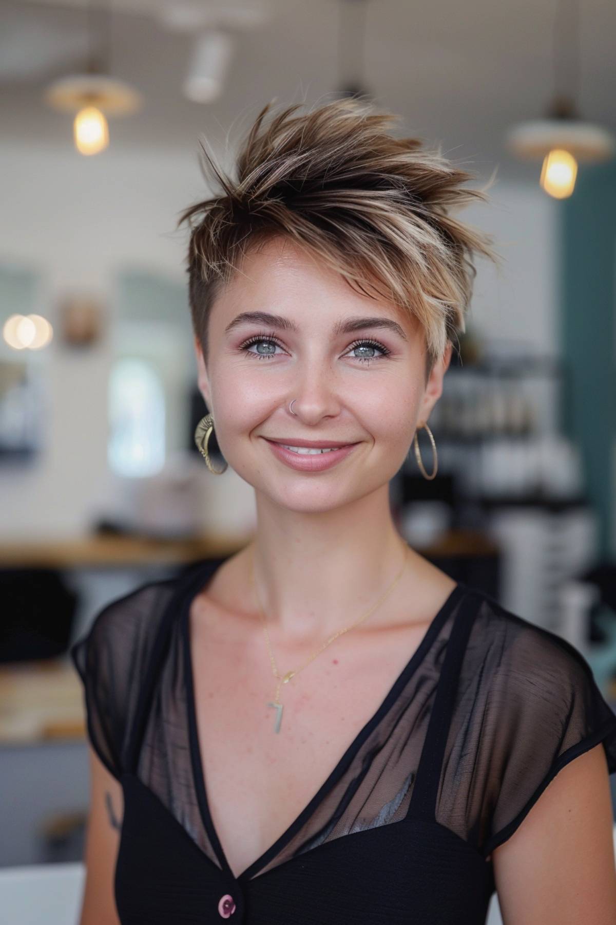 low maintenance edgy pixie cut with spiky ends for thin hair