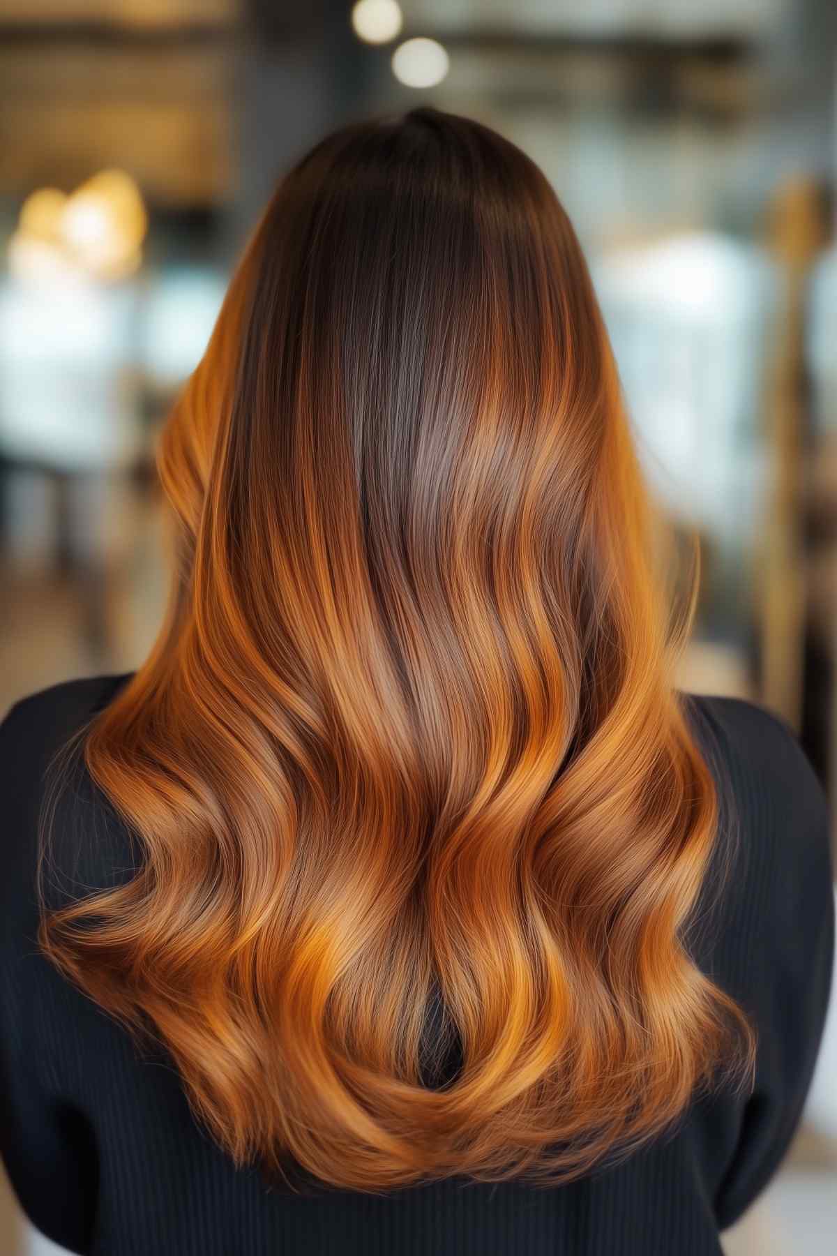 low maintenance ginger ombre on dark brown hair