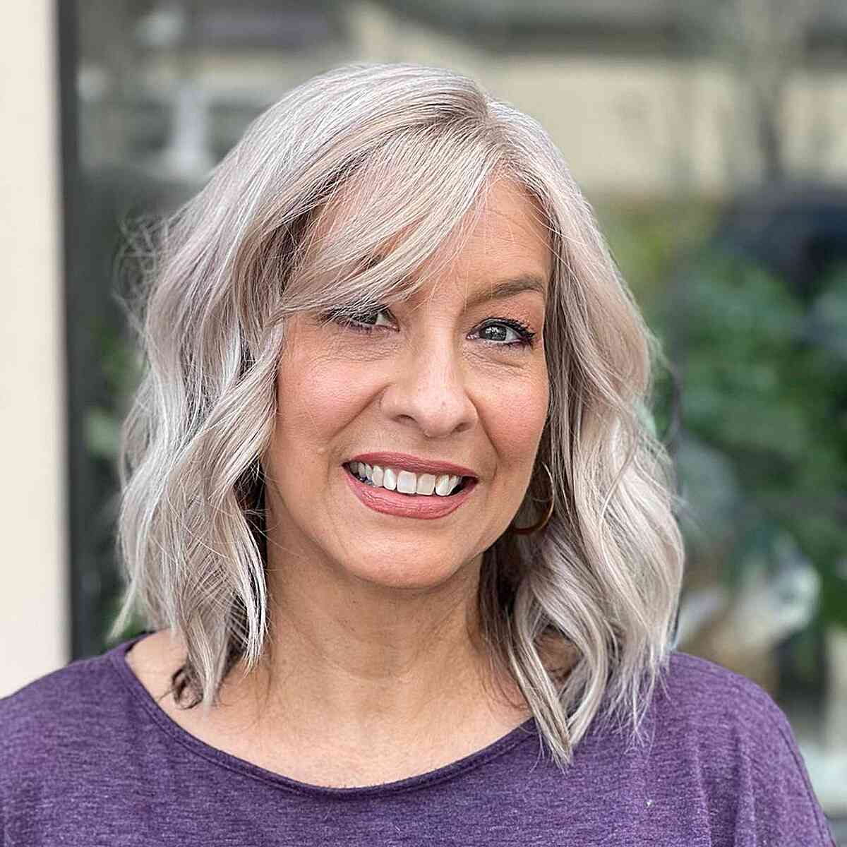 Low-Maintenance Gray Hair with Sweeping Fringe for women with natural hair color