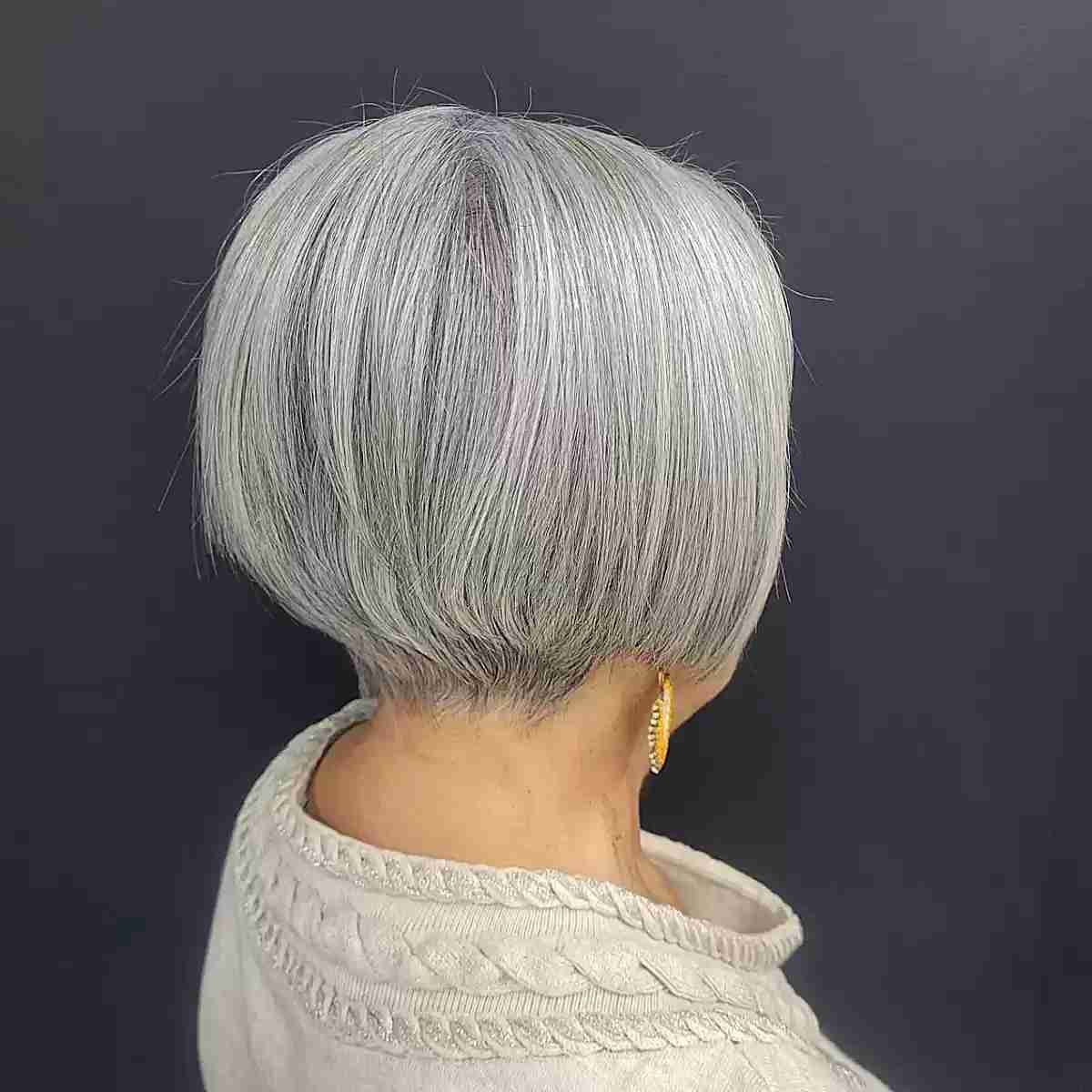 Low-Maintenance Jawline Gray Hair Bob for Seniors Over 60