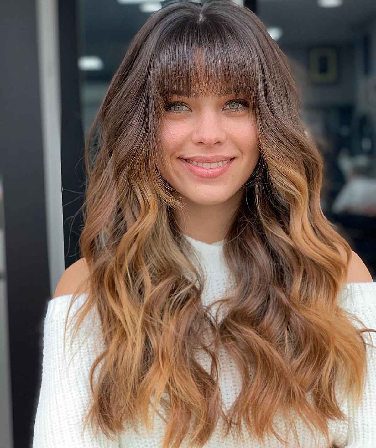 Low-Maintenance Long Hair with Fringe for Soft Jawlines