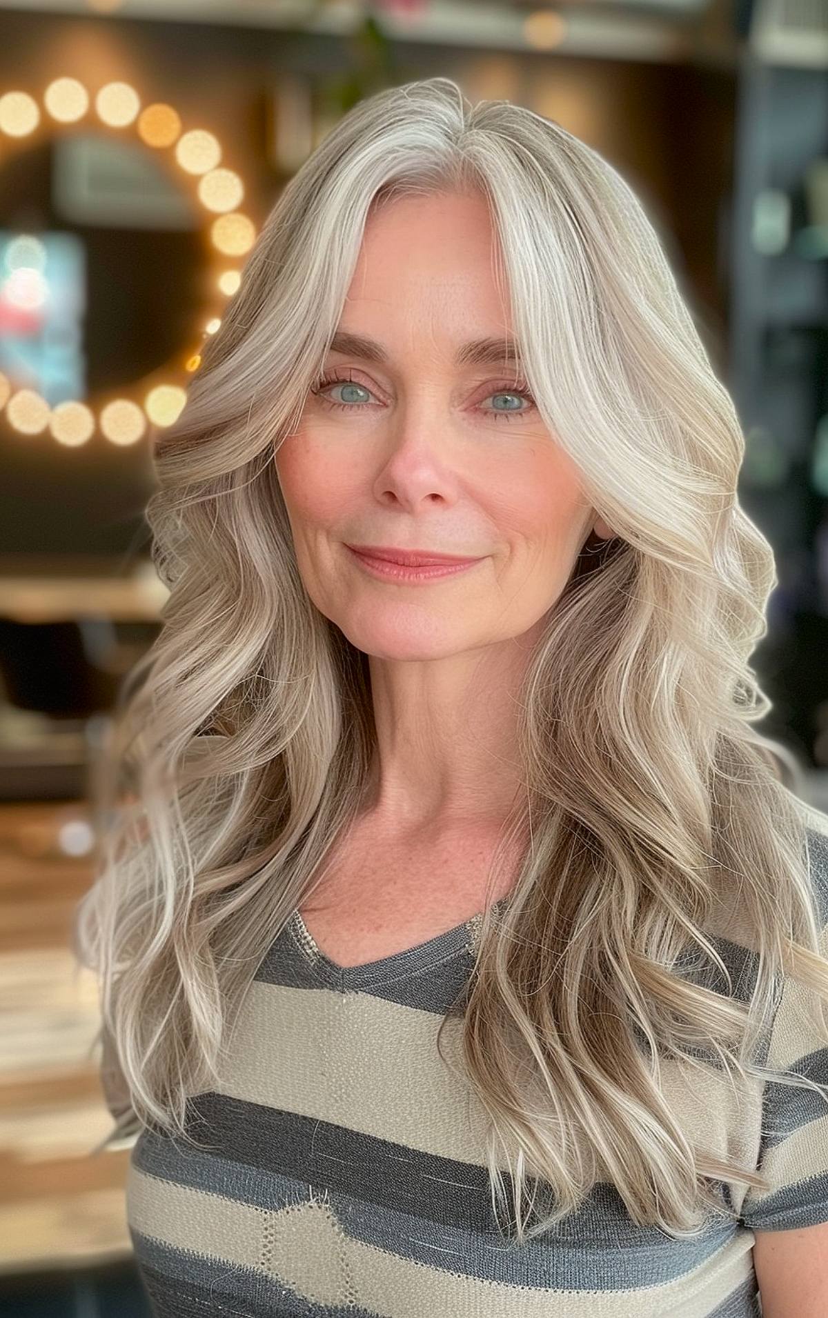 Long layered haircut for women over 50 with soft waves