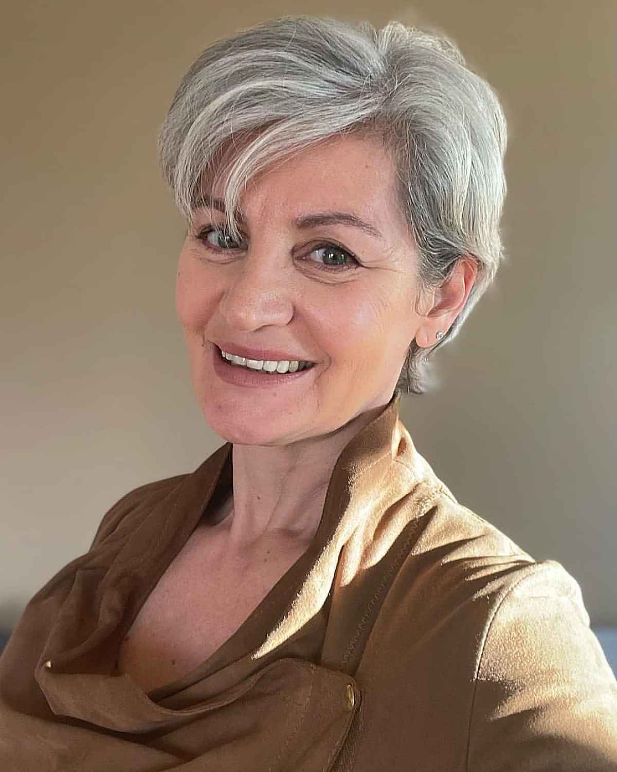 Low-Maintenance Long Pixie Cut for Gray Hair