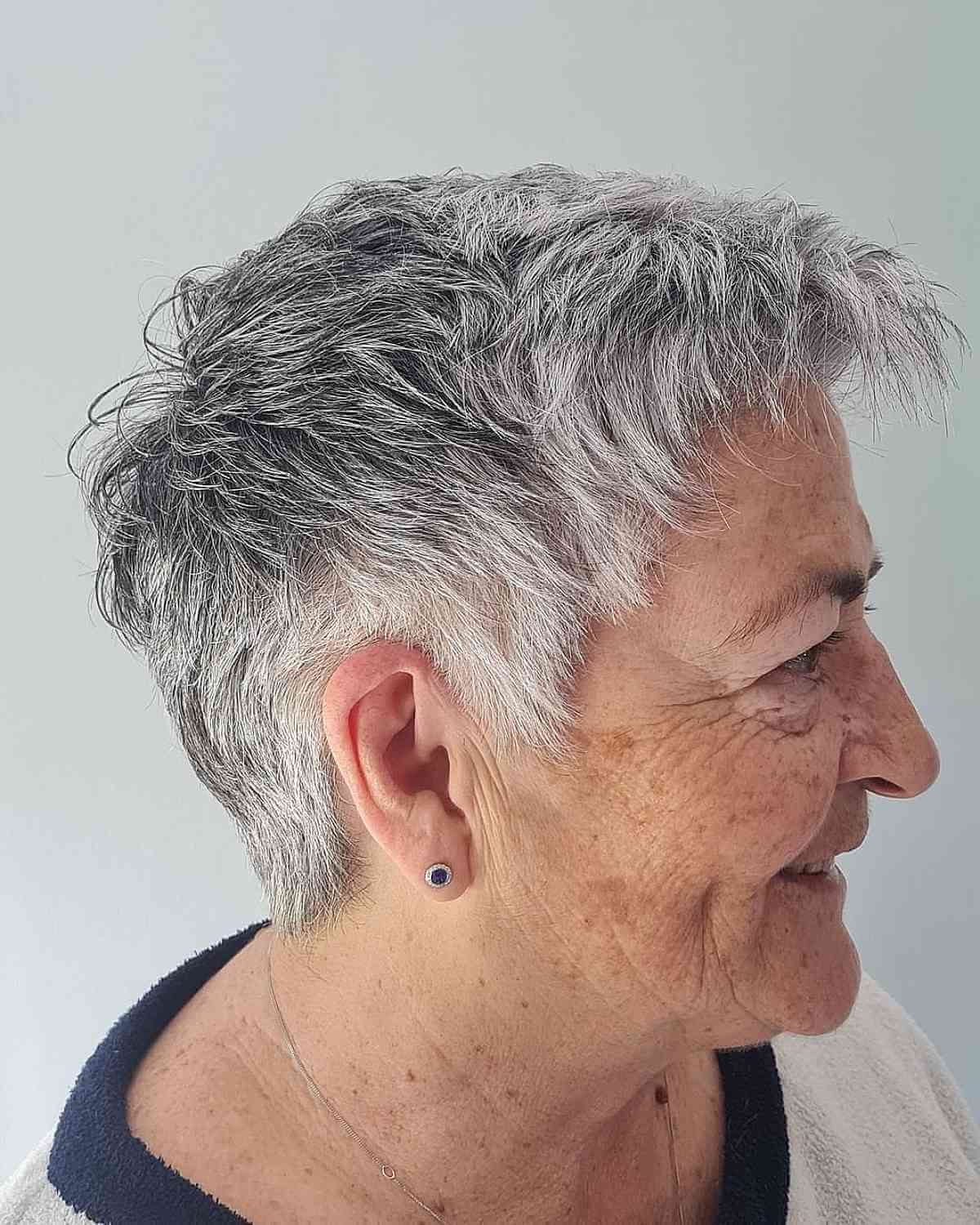 Low-Maintenance Pixie for Gray Haired Women in their 70s
