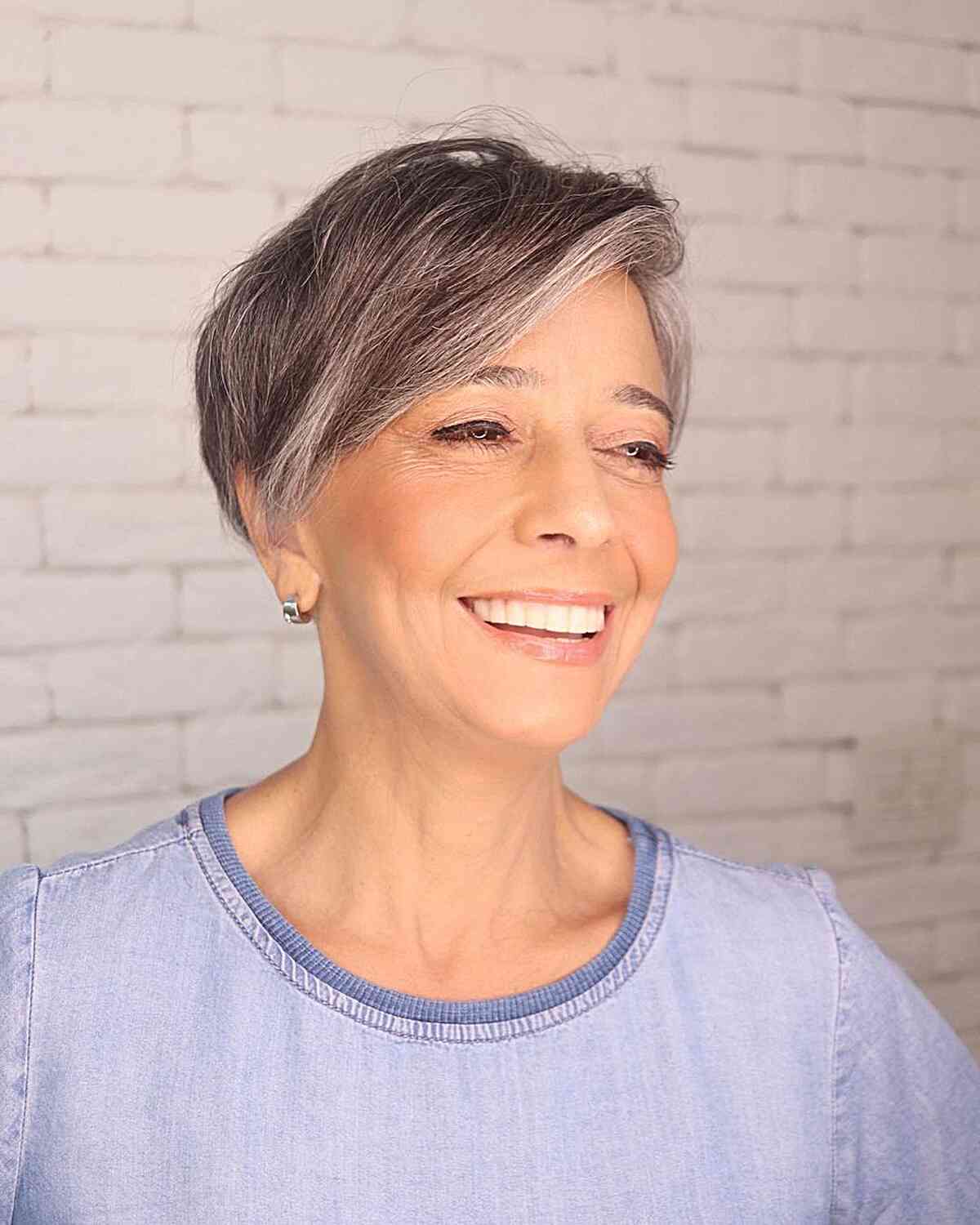 Low-Maintenance Pixie Hair with Deep Side Part for Older Women Over 50