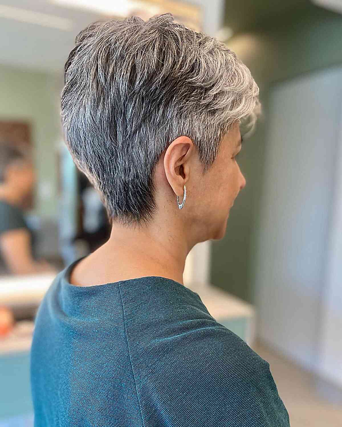 Low-Maintenance Salt-and-Pepper Tapered Pixie for Women Over 60 with Finer Locks
