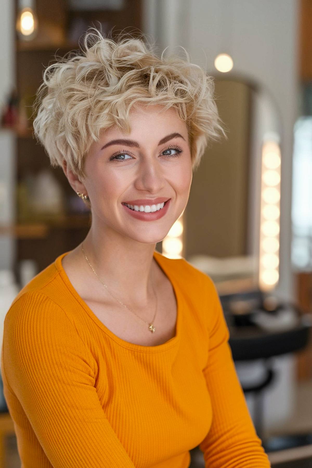 Easy-to-style short curly haircut with natural volume, perfect for a low-maintenance routine