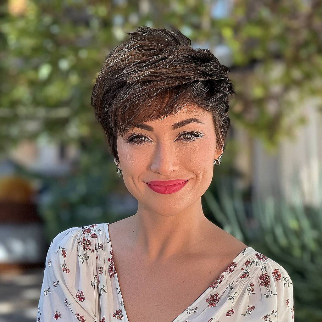 Low-maintenance short layered haircut with natural texture and easy upkeep