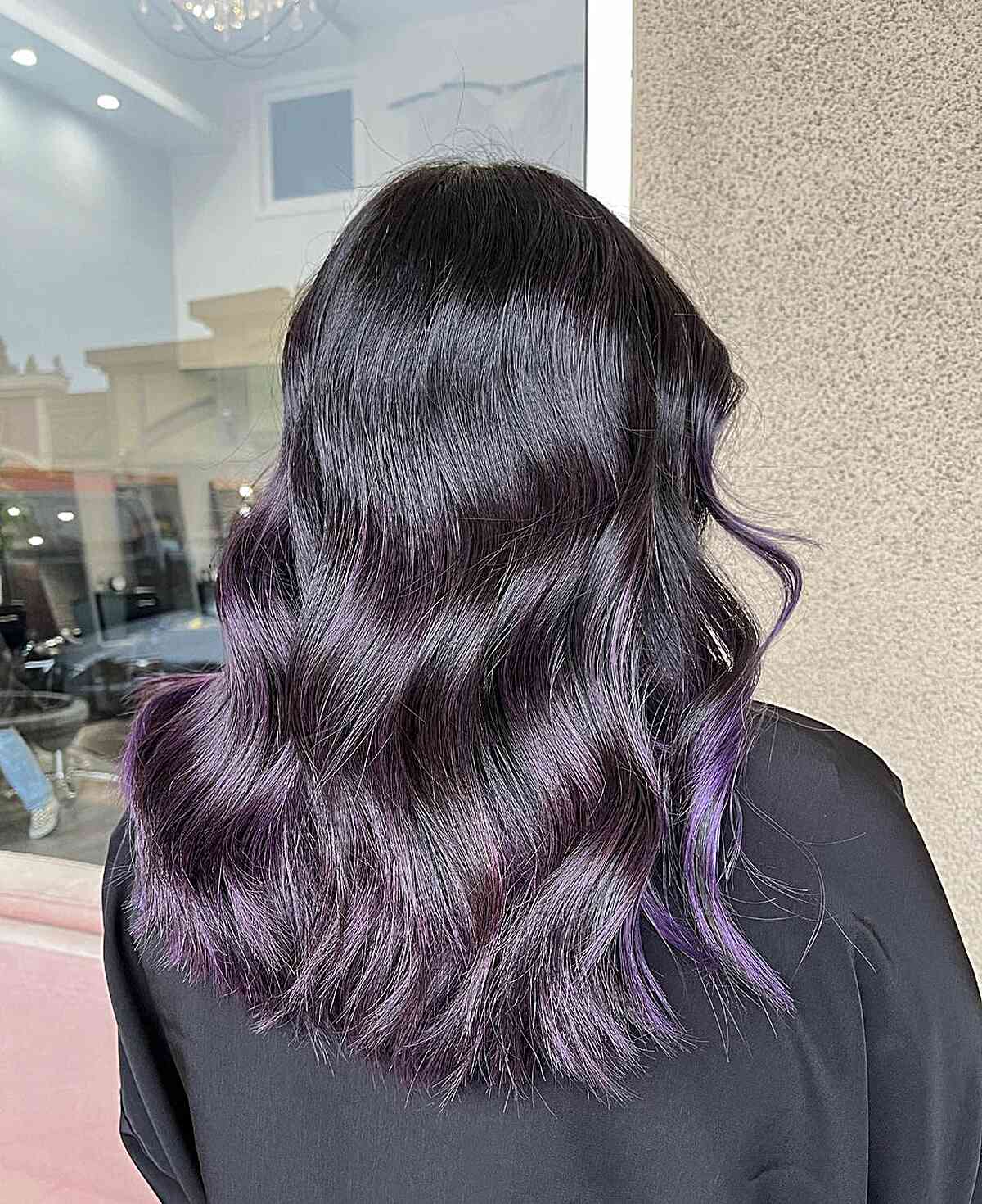 Low-Maintenance Soft Dark Midnight Purple for Medium Haircut