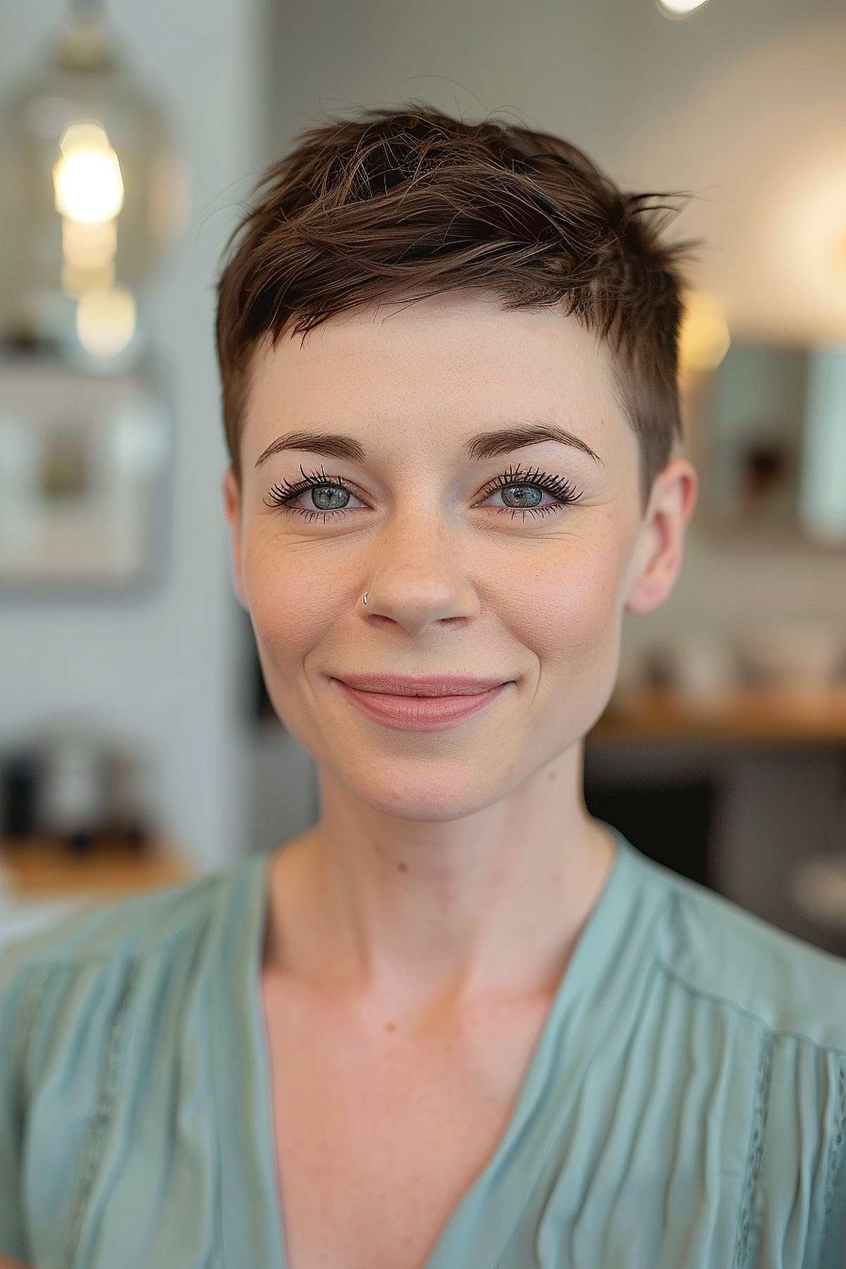 Low maintenance textured pixie cut with choppy layers