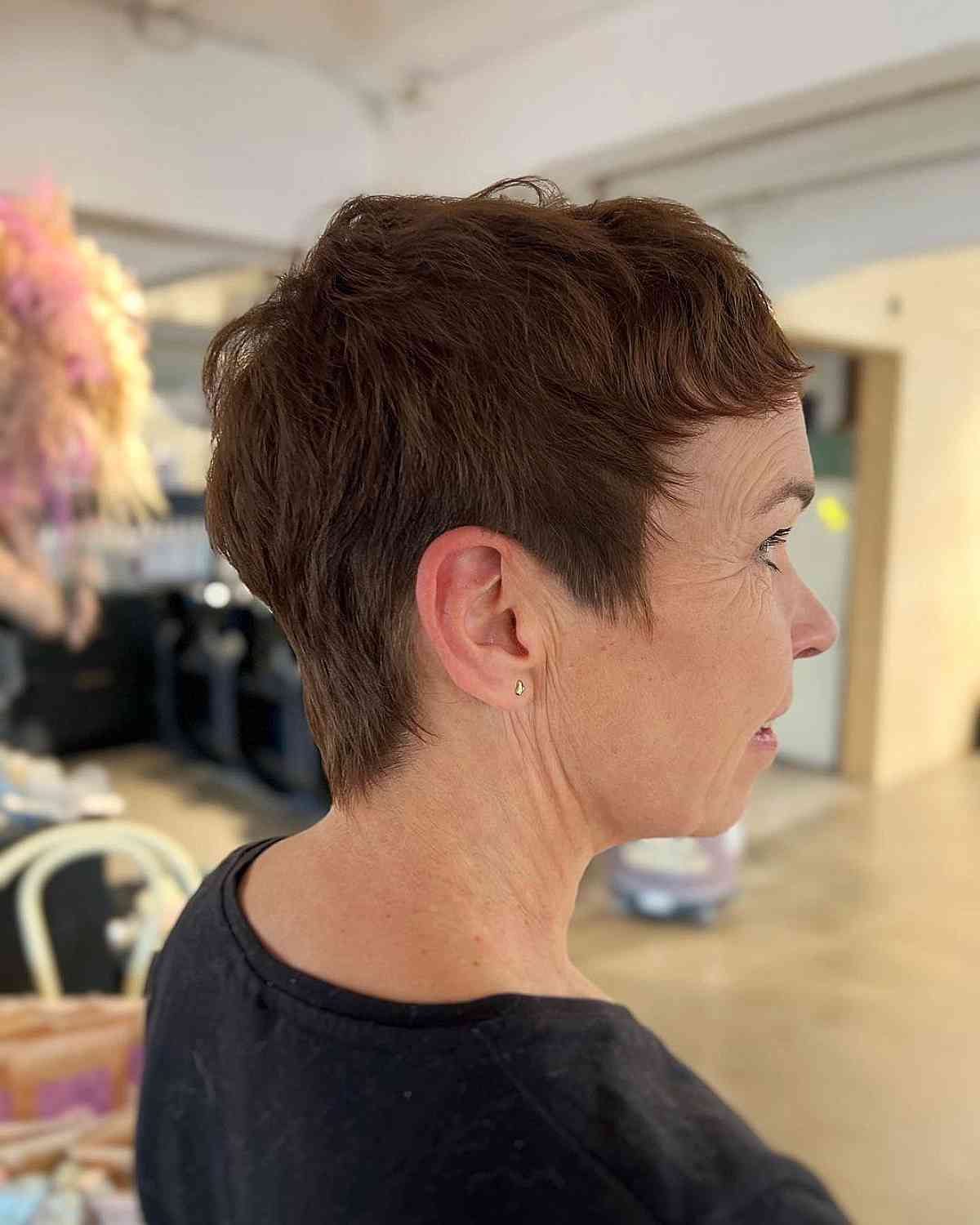 Low-Maintenance Very Short Pixie Shag Mullet on Mature Women Aged 60