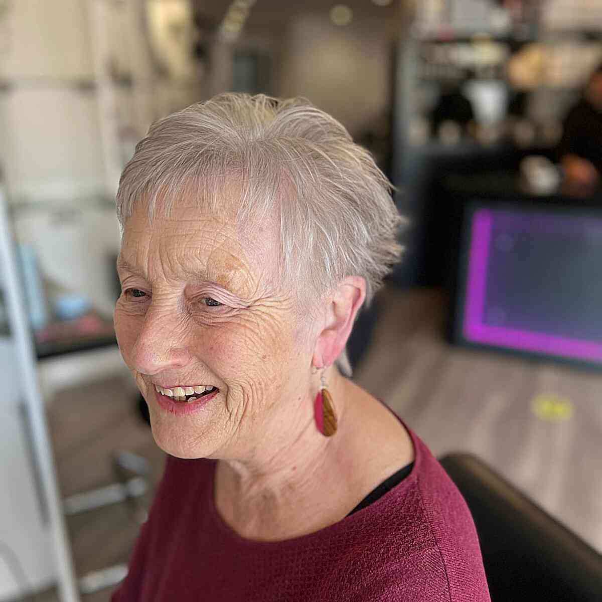 Low-Maintenance Wispy Choppy Pixie Crop for Thin-Haired Women Over 60