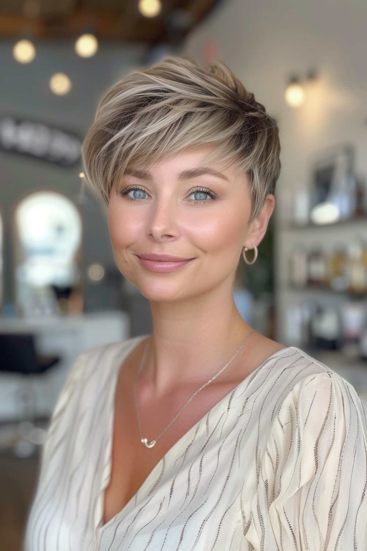 low maintenance wispy pixie cut with soft bangs for thin hair