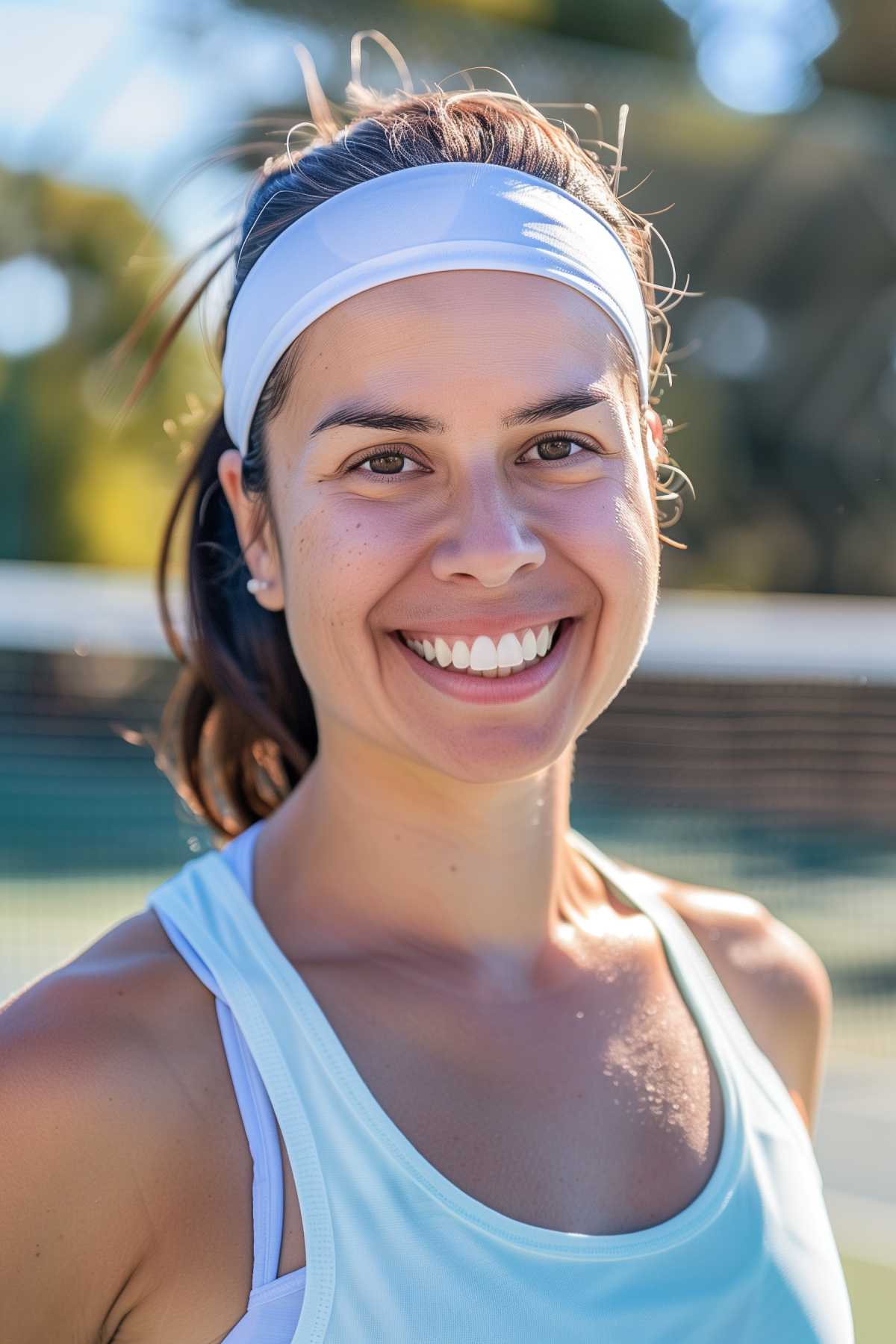 Low ponytail with headband for athletic comfort during tennis