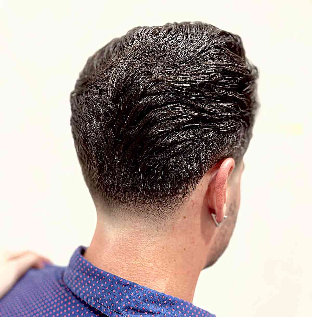 Low Tapered Fade with Square Layers for boys with thick, straight mane