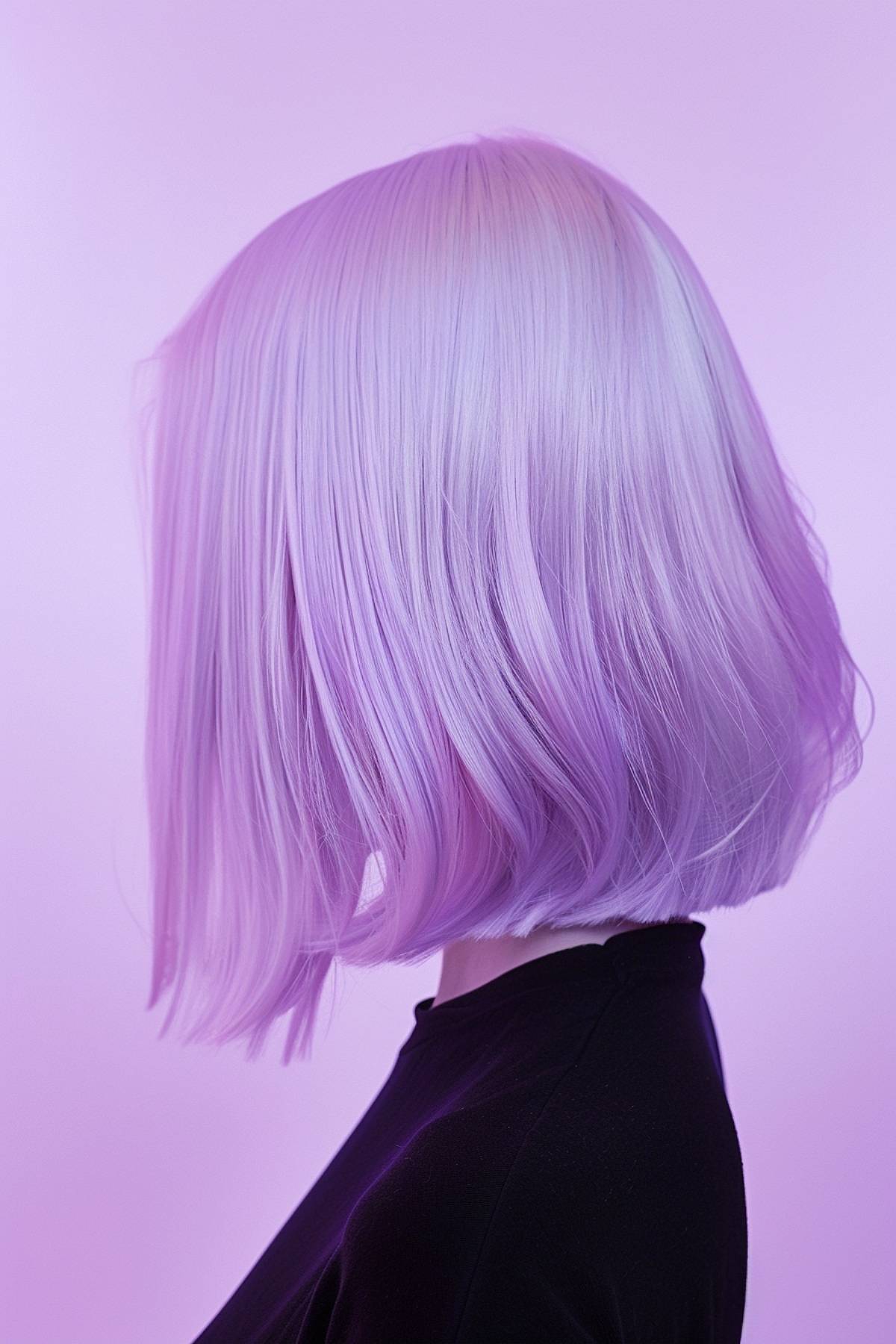 Lucidline haircut with a pastel lavender bob and light layering for a smooth finish