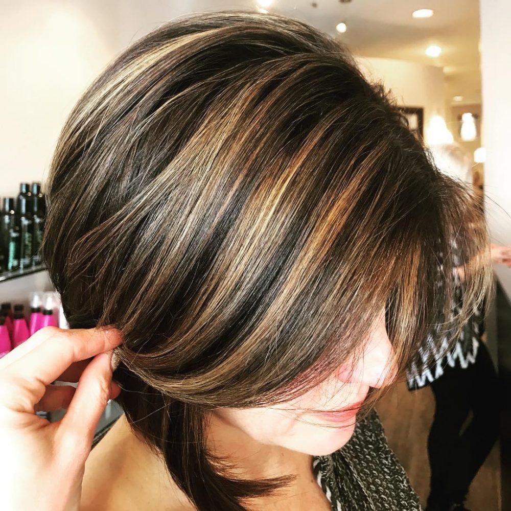 caramel dark brown hair with highlights