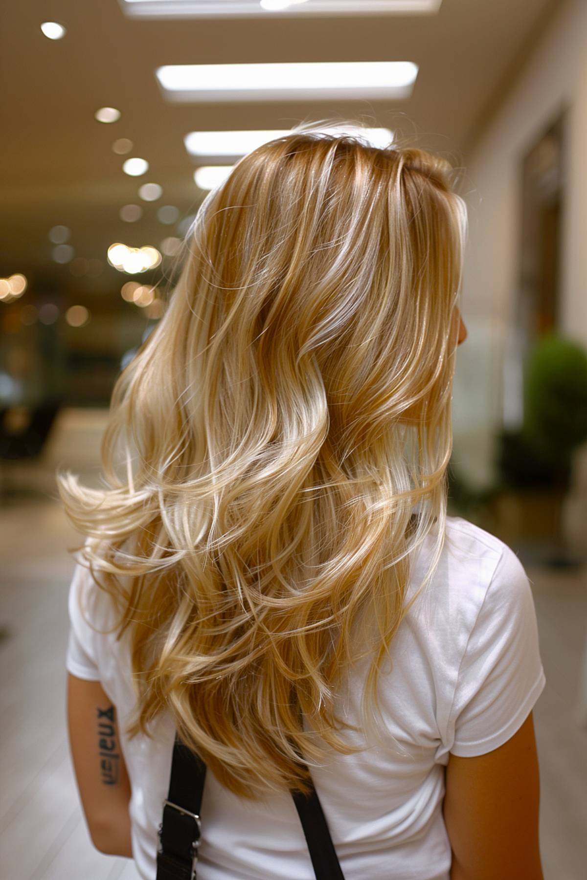 Beige blonde hair with creamy highlights