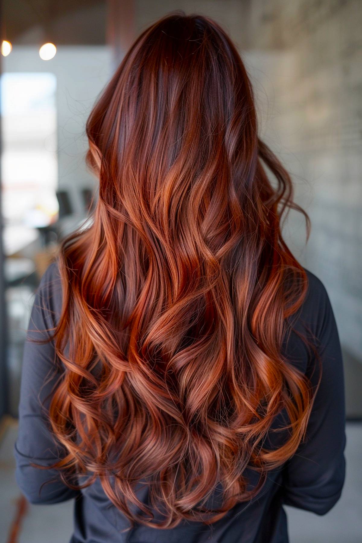 Mahogany brown hair color with voluminous curls