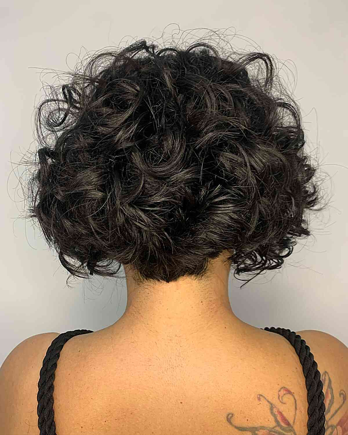 Matte Black Curly Bob on Jaw-Length, Thick Hair