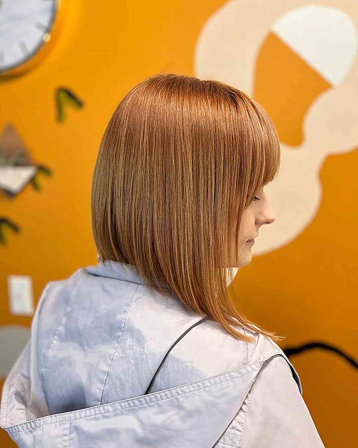 Medium Angled Bob with Bangs for Fine Hairstyle