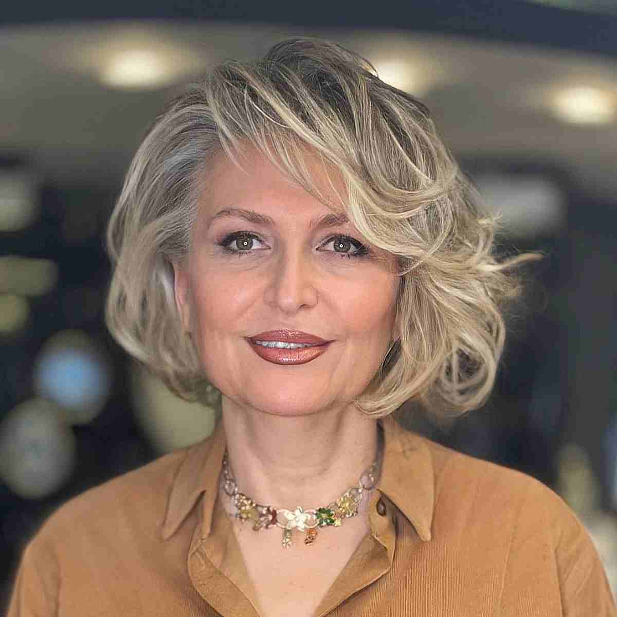 Medium Bob with Big Waves and Fringe for Women Over 60