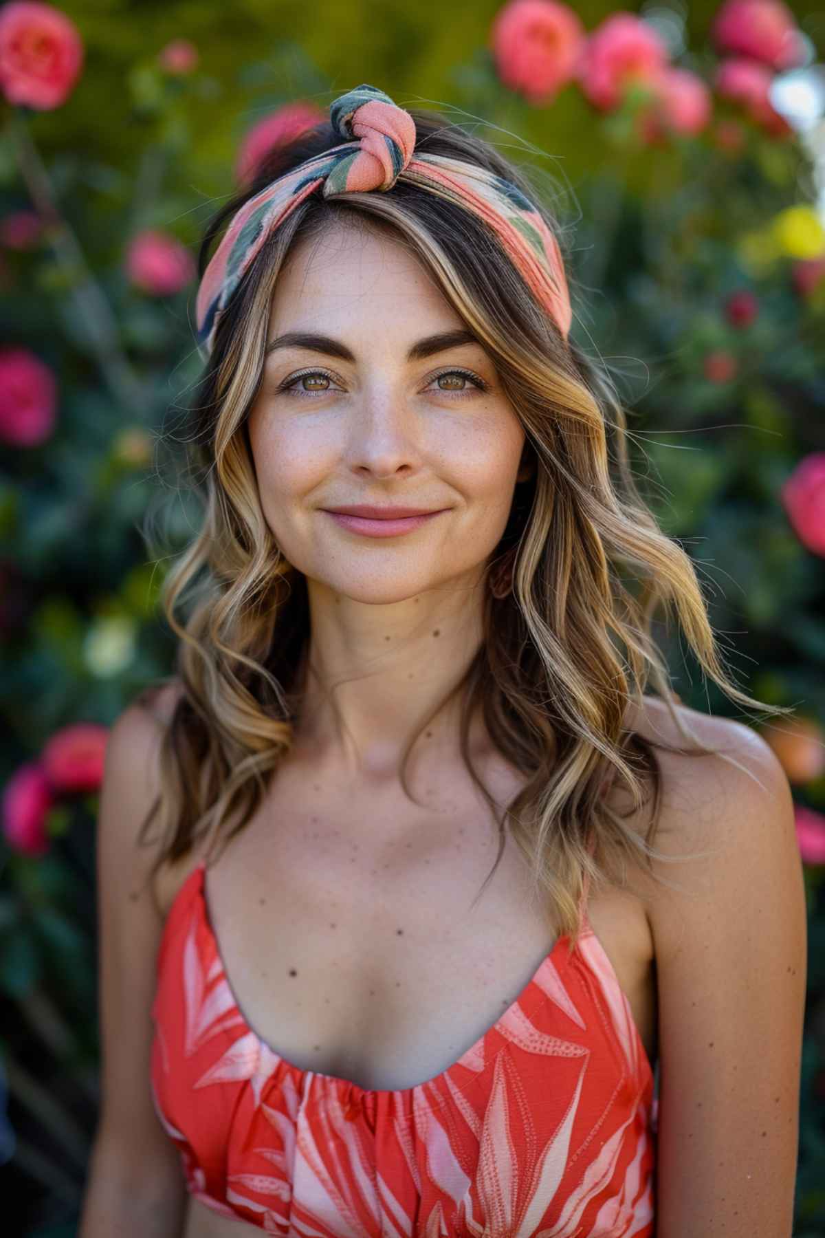 Woman with medium boho waves and headband