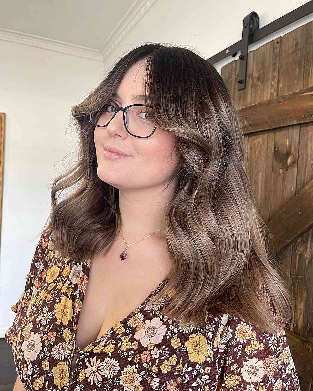 Center Part Ash Brunette on Thick Hair for Women with Round Faces