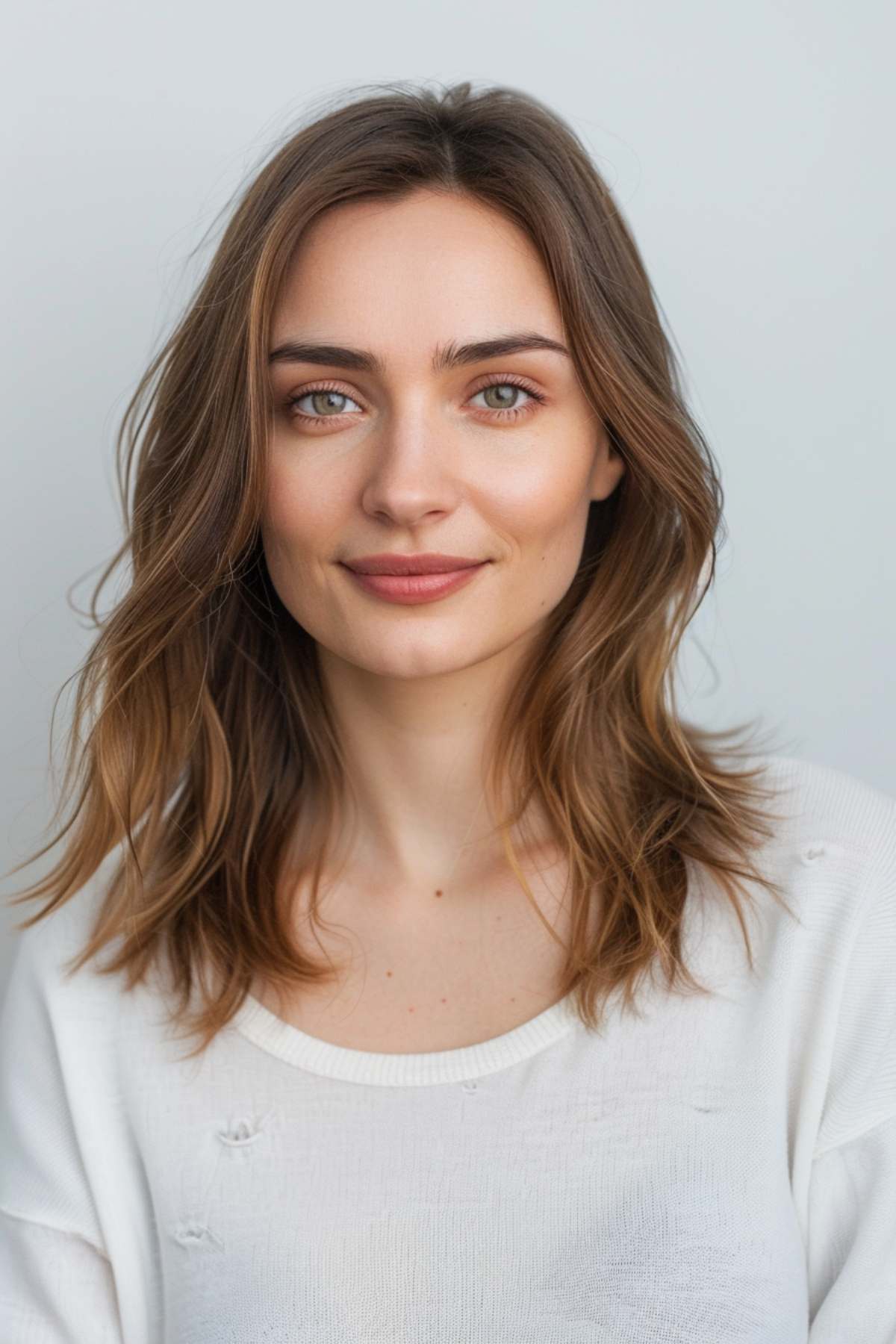 Mid-length haircut with textured ends, adding volume and dimension, suitable for medium hair density